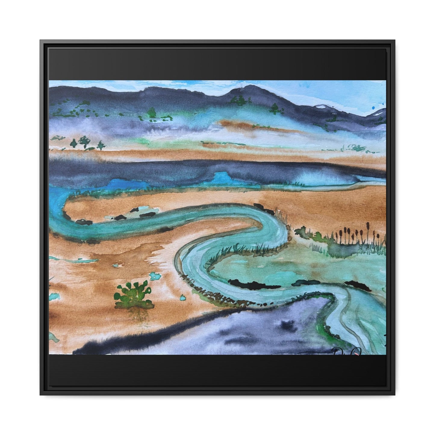 Winding River by Dr. Q - Framed Matte Canvas Watercolor Wall Art