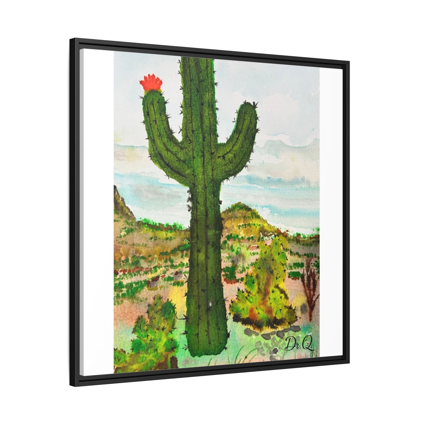 Framed Cactus Canvas Print — Desert Watercolor Wall Art
