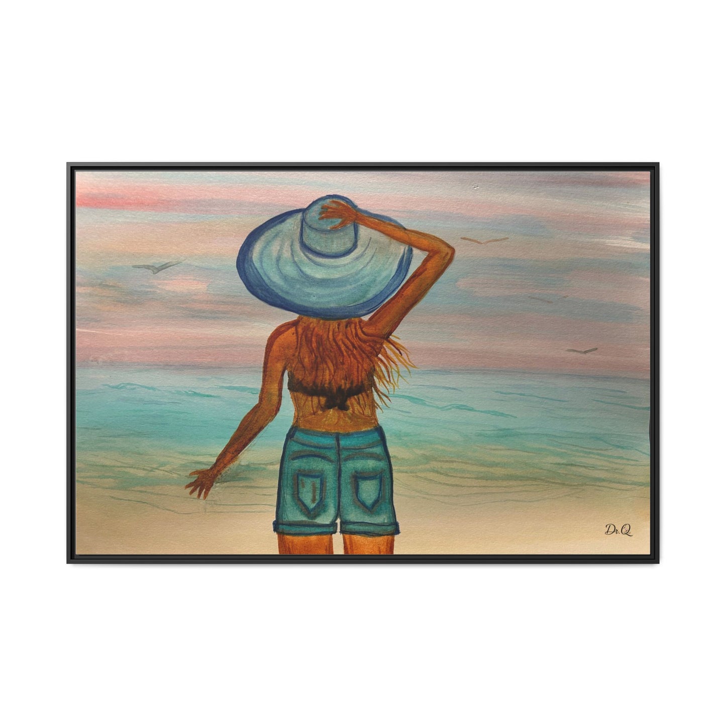 " My Sweet Girl" at the Beach Vibes Framed Canvas Art - Summer Sunset Decor