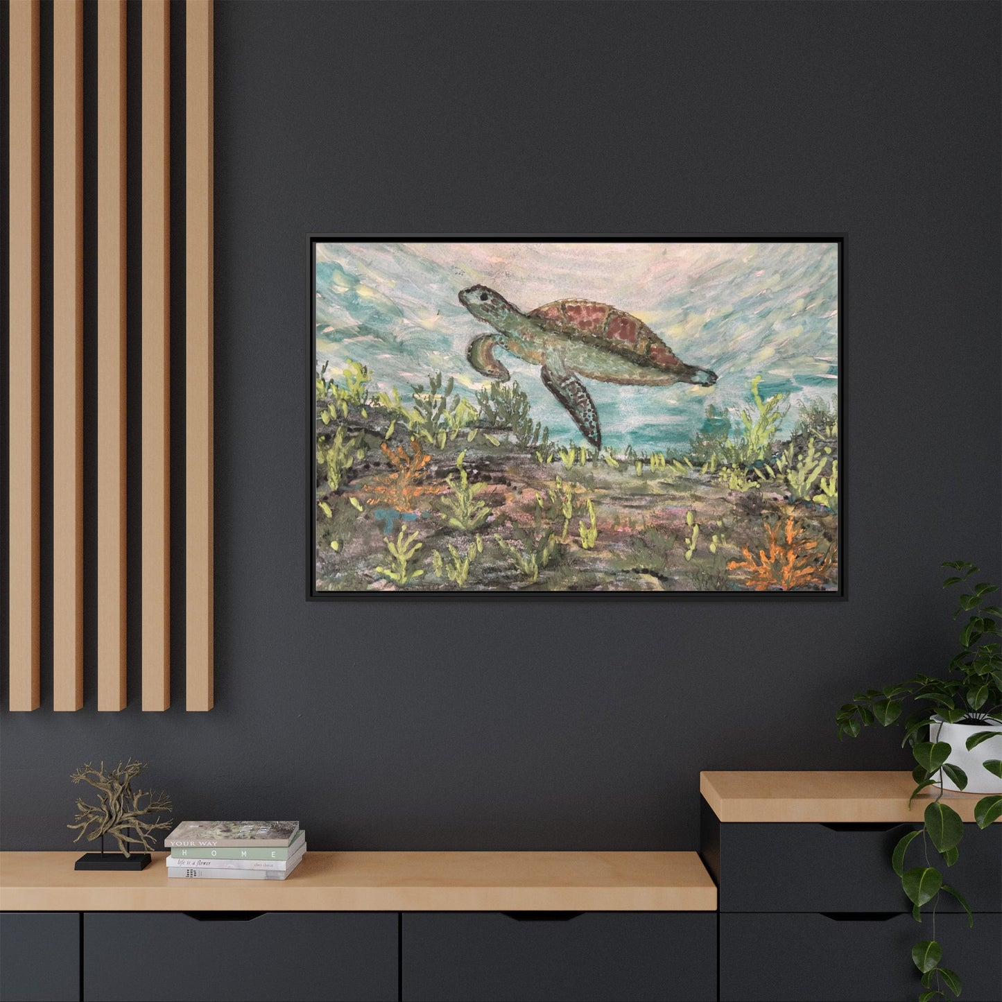 Sea Turtle Matte Canvas, Framed (Multi-color)