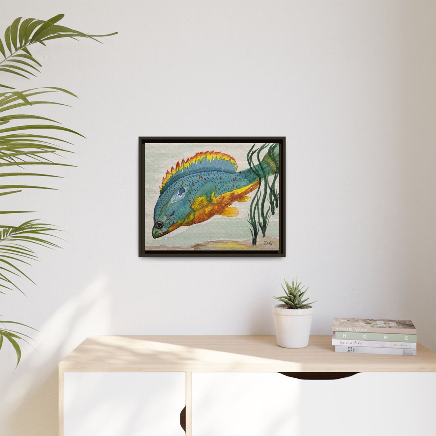 Texas Spotted Sunfish Watercolor Wall Art - Framed Matte Canvas