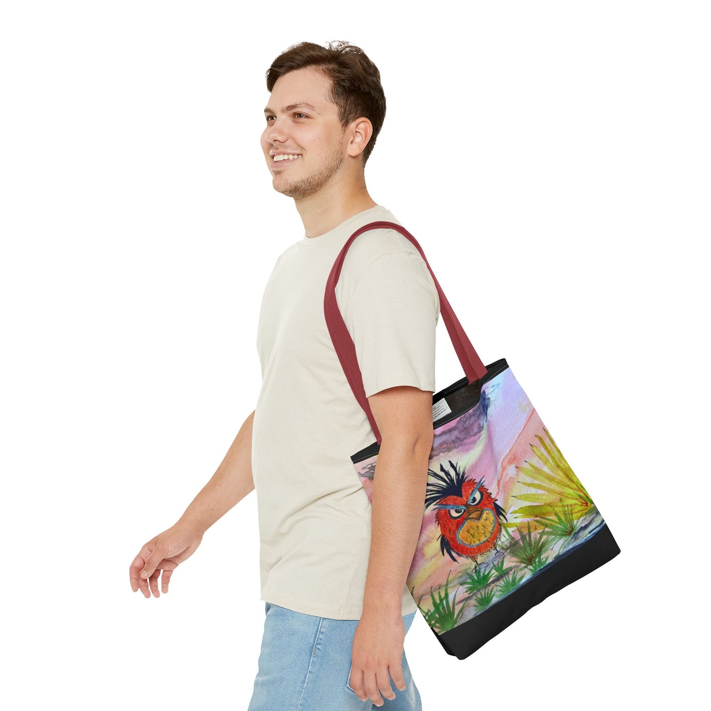 Funky Owl Art Tote Bag, Unique Tote for Shopping, Beach, Gift for Bird Lovers, Cute Eco-Friendly Carryall, Handmade Art Accessory