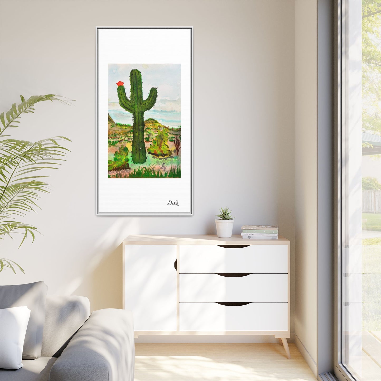 Framed Cactus Canvas Print — Desert Watercolor Wall Art