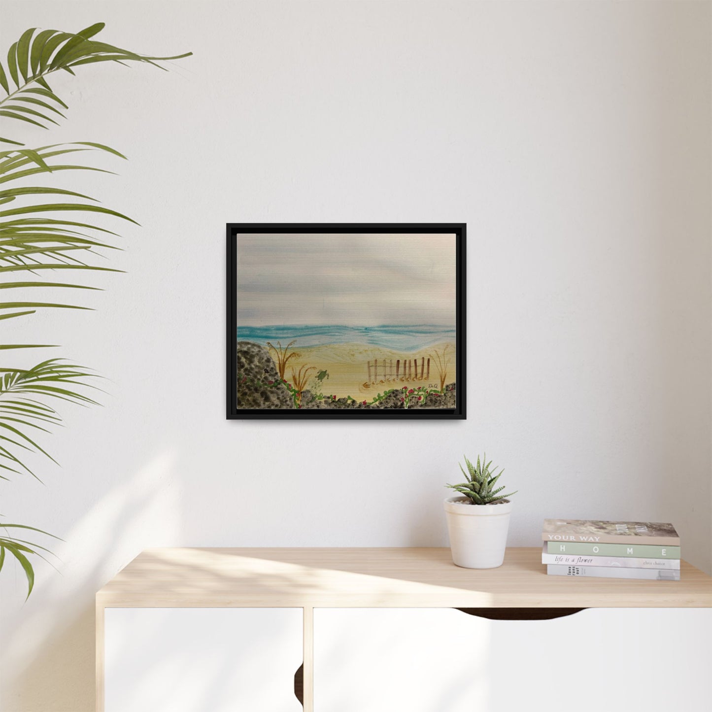 Coastal Beach Scene Matte Canvas Print (Framed)