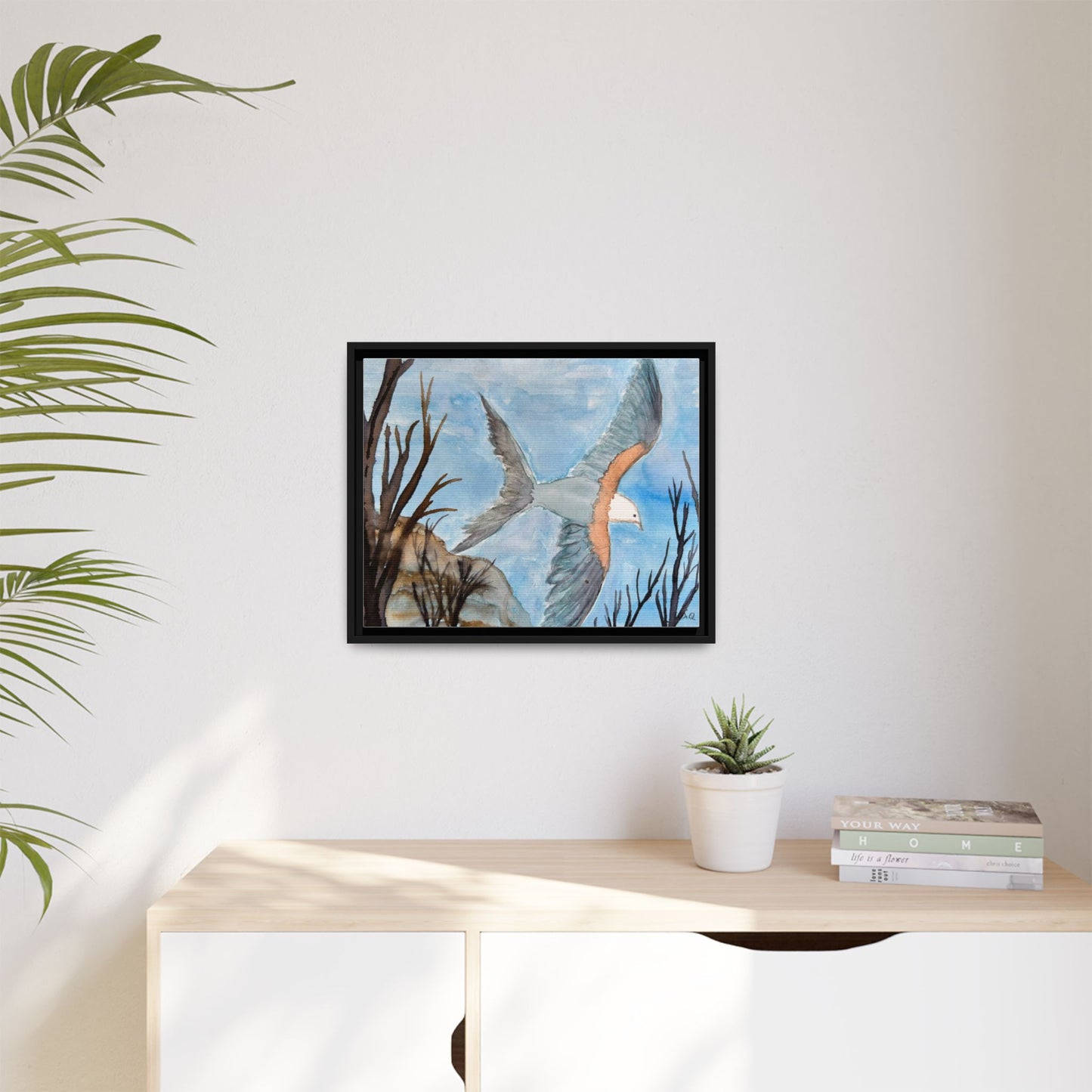 Framed Matte Canvas Wall Art — Soaring Seagull Coastal Print