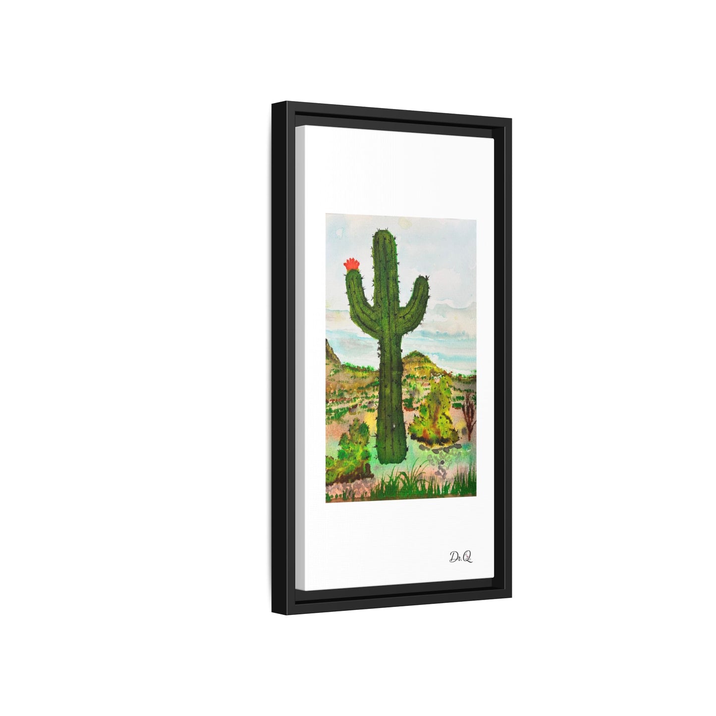 Framed Cactus Canvas Print — Desert Watercolor Wall Art