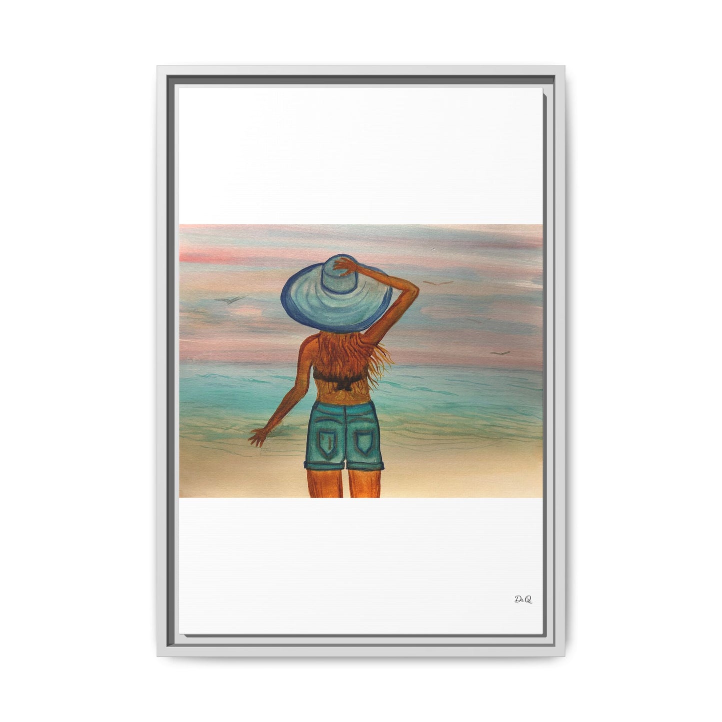 " My Sweet Girl" at the Beach Vibes Framed Canvas Art - Summer Sunset Decor
