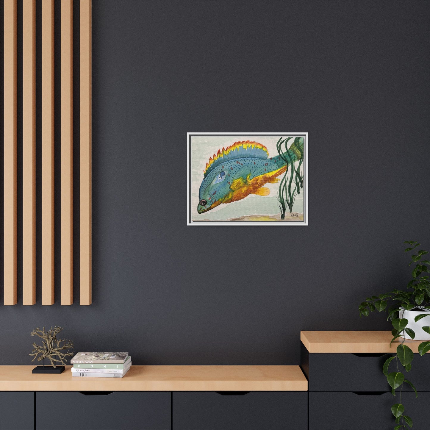 Texas Spotted Sunfish Watercolor Wall Art - Framed Matte Canvas