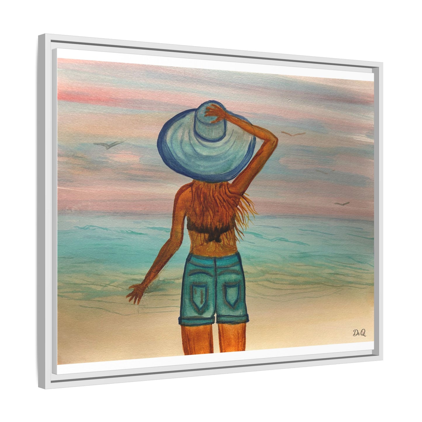 " My Sweet Girl" at the Beach Vibes Framed Canvas Art - Summer Sunset Decor