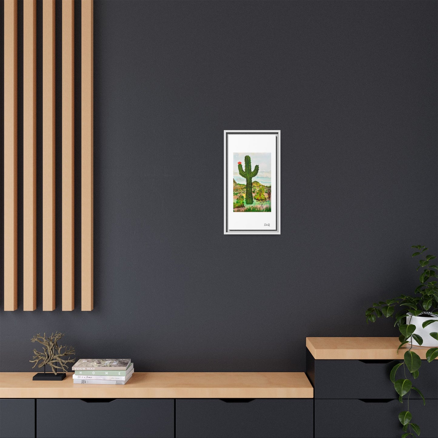 Framed Cactus Canvas Print — Desert Watercolor Wall Art