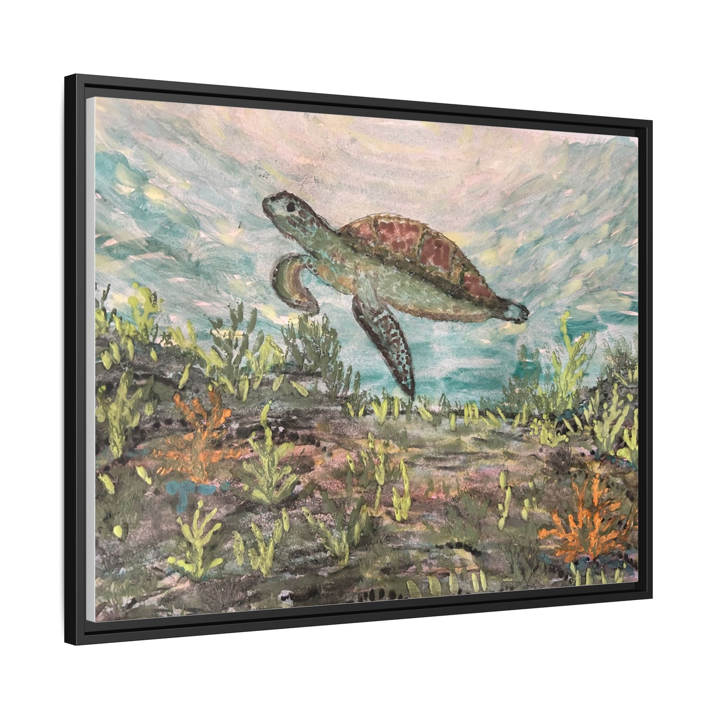 Sea Turtle Matte Canvas, Framed (Multi-color)