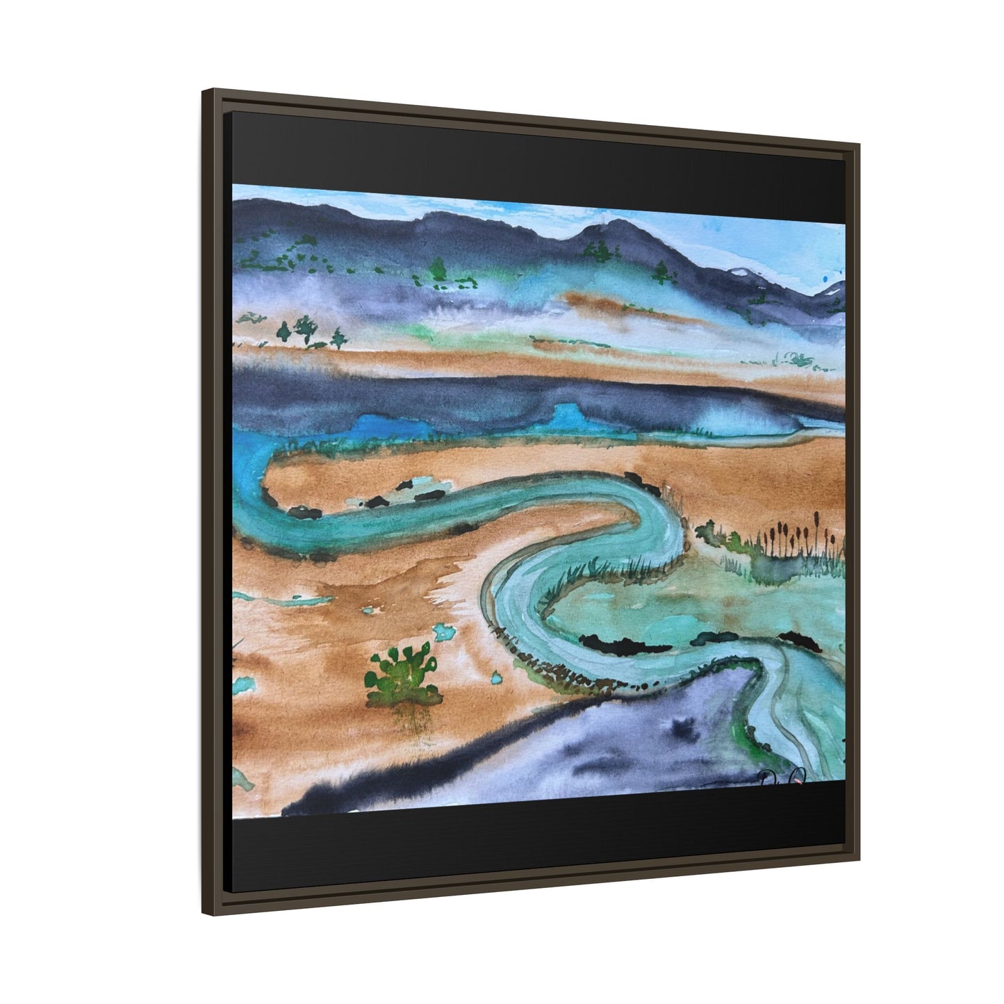 Winding River by Dr. Q - Framed Matte Canvas Watercolor Wall Art