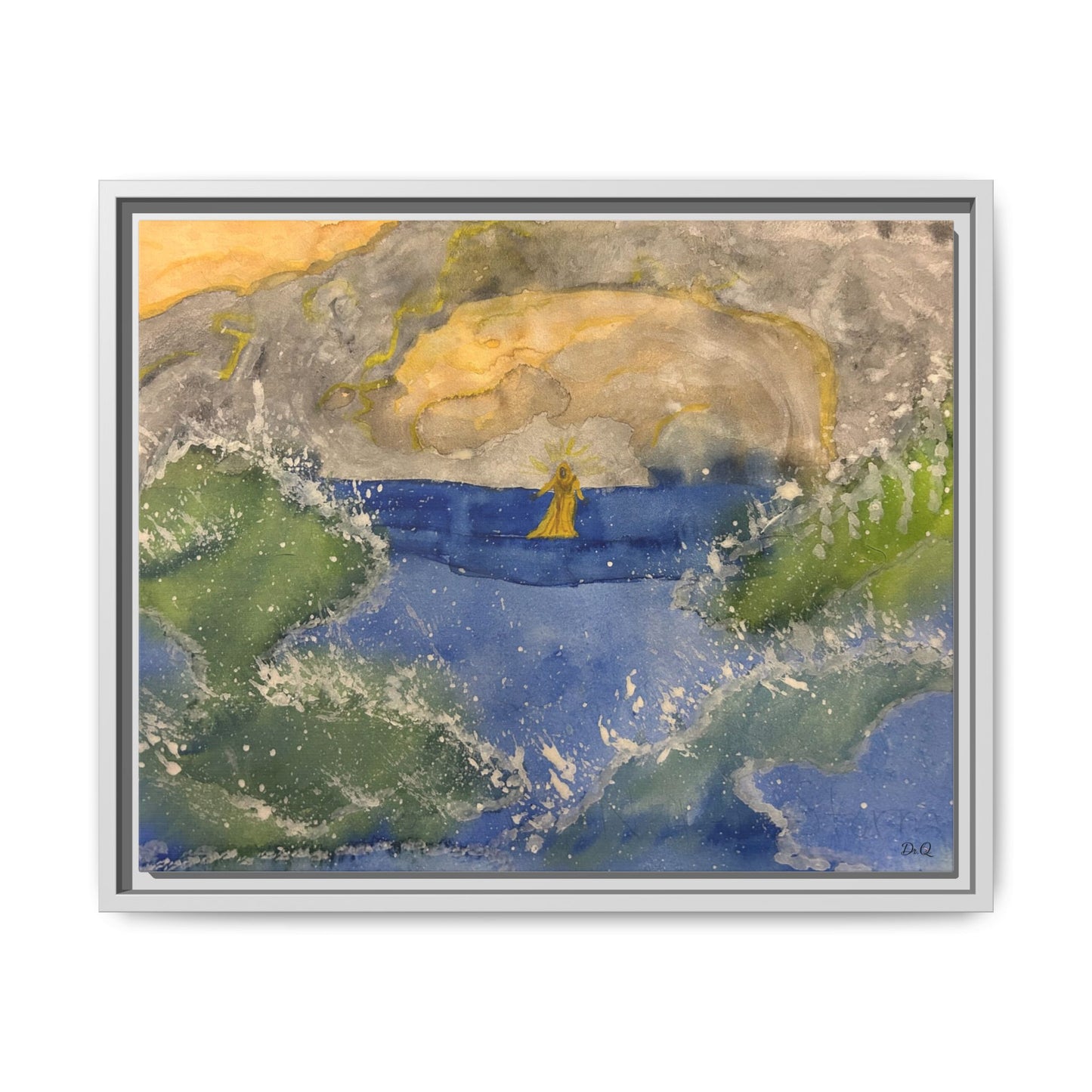 "Faith in the Storm" Framed Matte Canvas Seascape — Golden Sail at Sunset