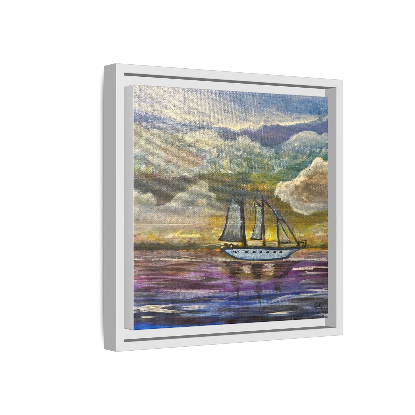 Framed Matte Canvas Sailboat Painting — Serene Seascape Wall Art