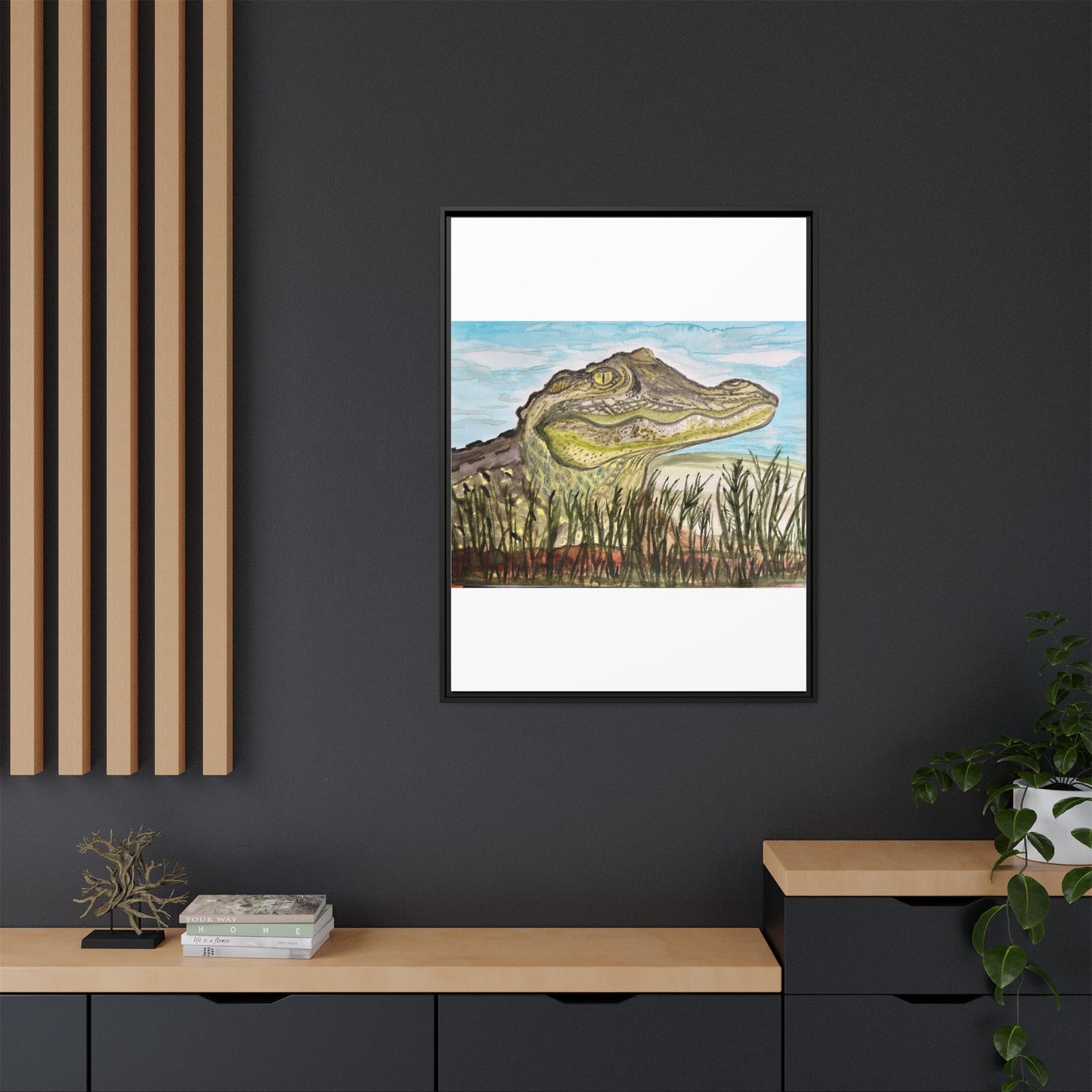 Texas Gator "Big Padre" Alligator Wall Art — Framed Matte Canvas Print