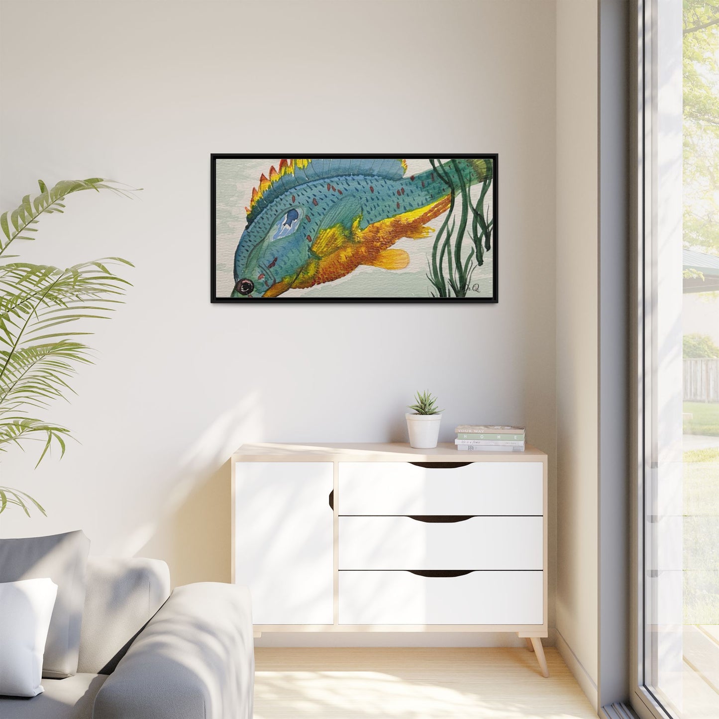 Texas Spotted Sunfish Watercolor Wall Art - Framed Matte Canvas