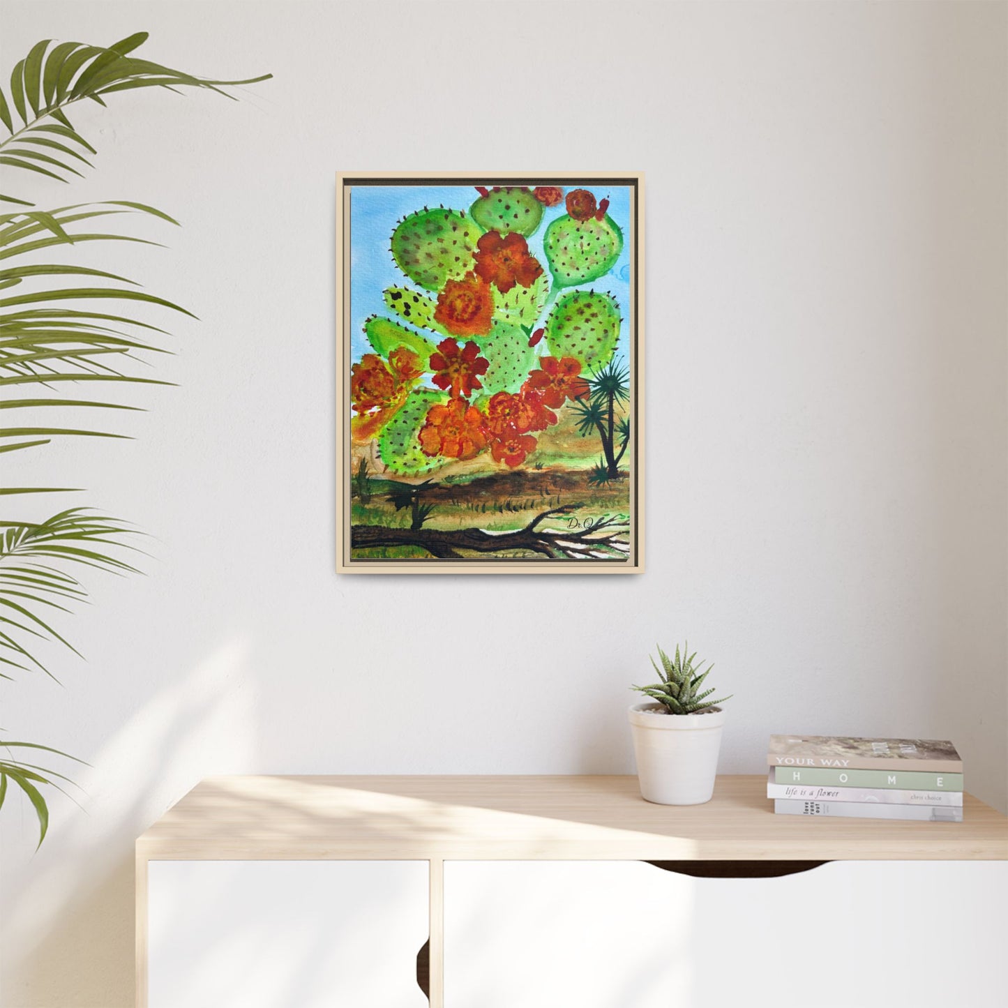 Prickly Pear Cactus Framed Canvas Print — Vertical Botanical Wall Art