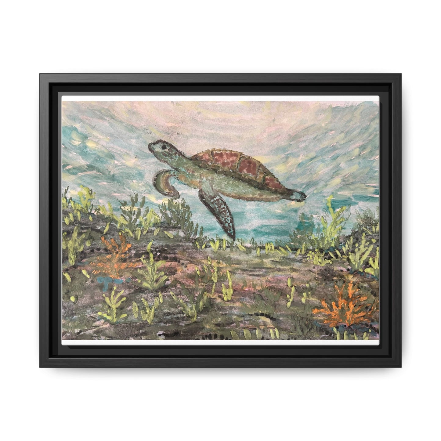 Sea Turtle Matte Canvas, Framed (Multi-color)