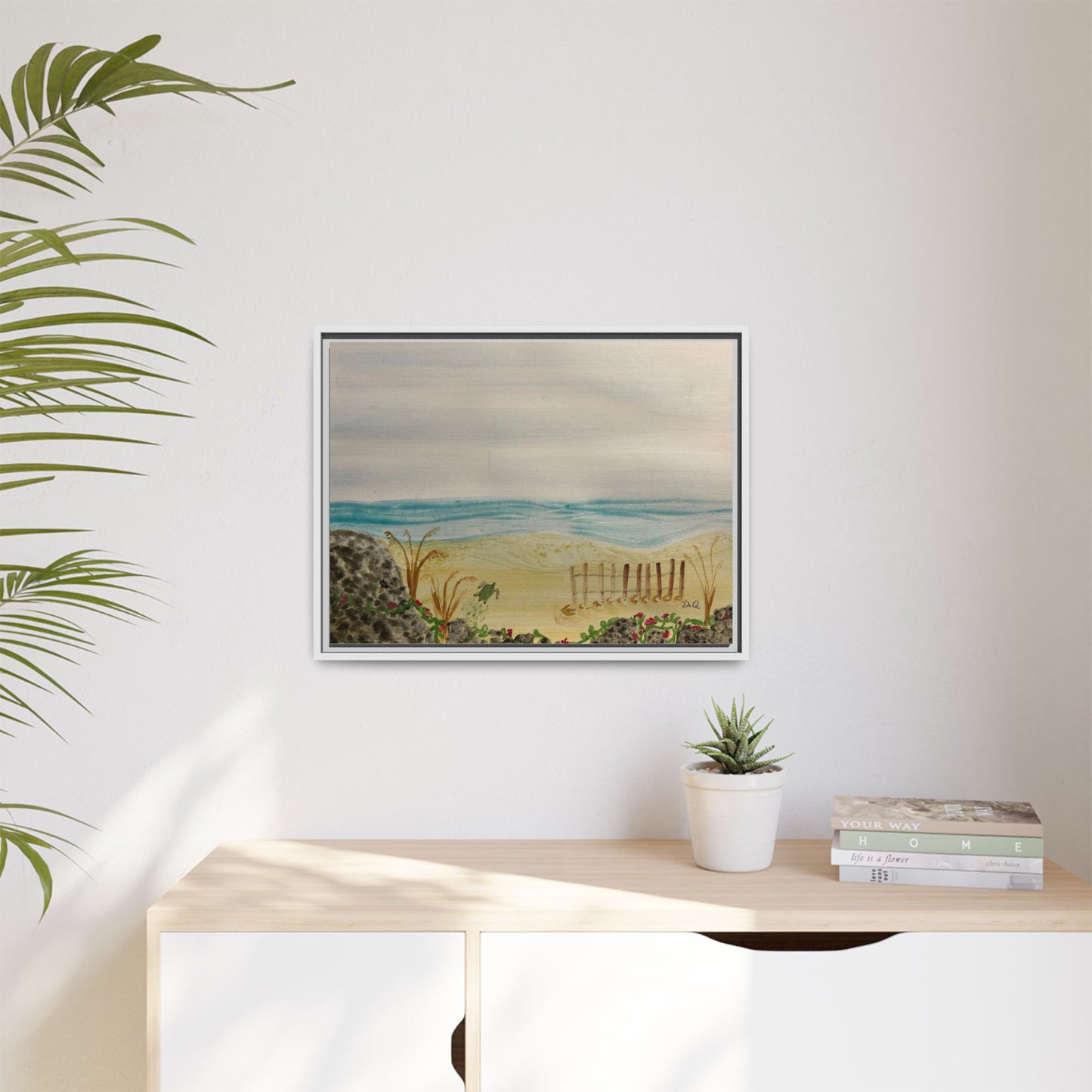 Coastal Beach Scene Matte Canvas Print (Framed)