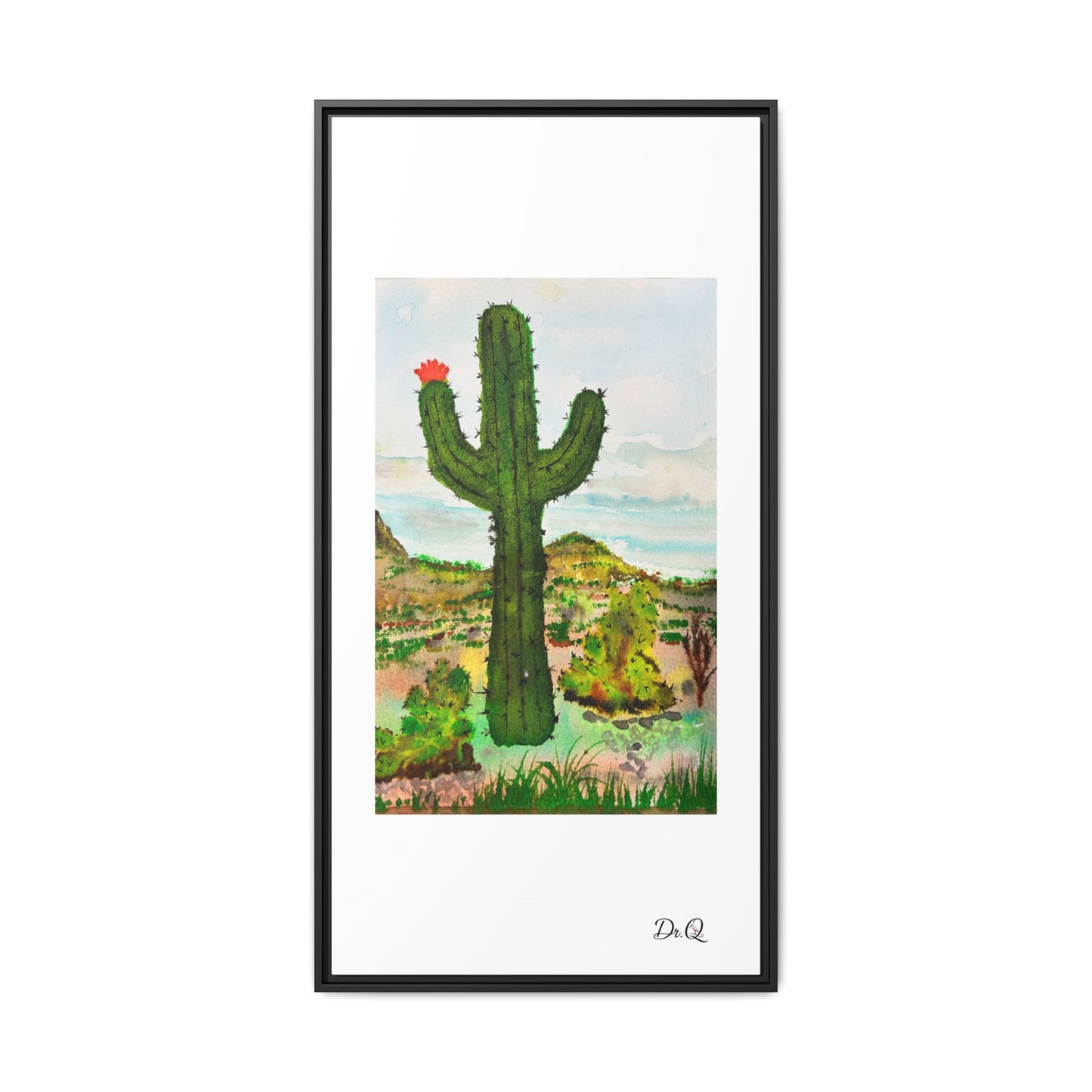 Framed Cactus Canvas Print — Desert Watercolor Wall Art