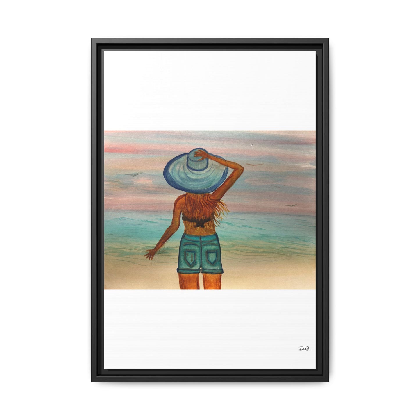 " My Sweet Girl" at the Beach Vibes Framed Canvas Art - Summer Sunset Decor