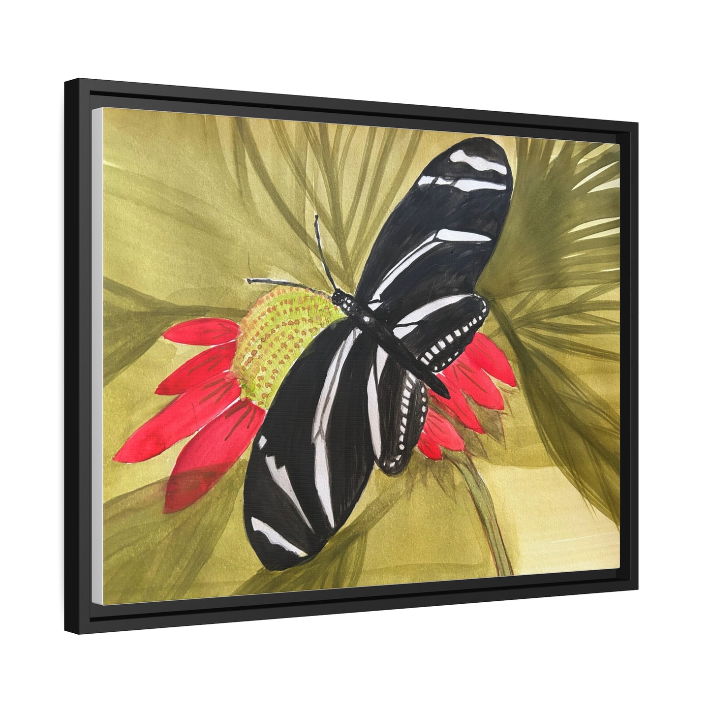 Butterfly Watercolor Print Matte Canvas, Black Frame