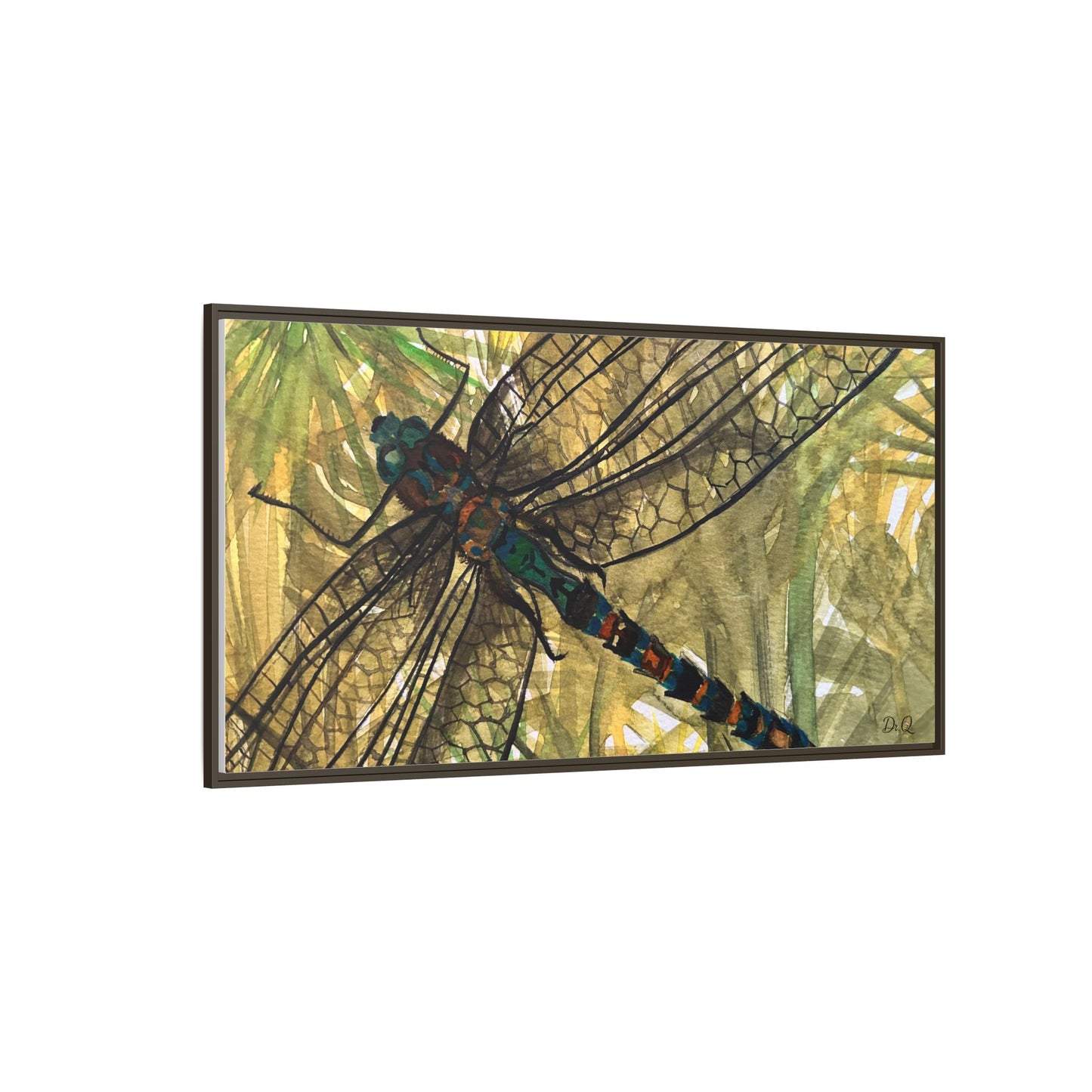 Dragonfly Framed Canvas Art — Botanical Watercolor Wall Decor