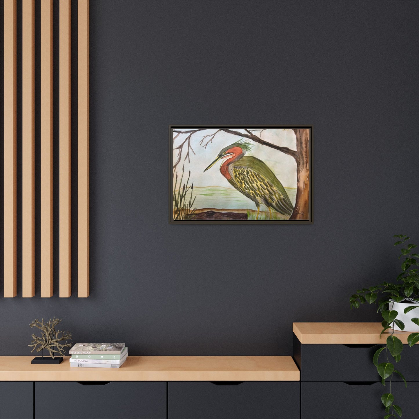 Green Heron Wetlands Print on Canvas