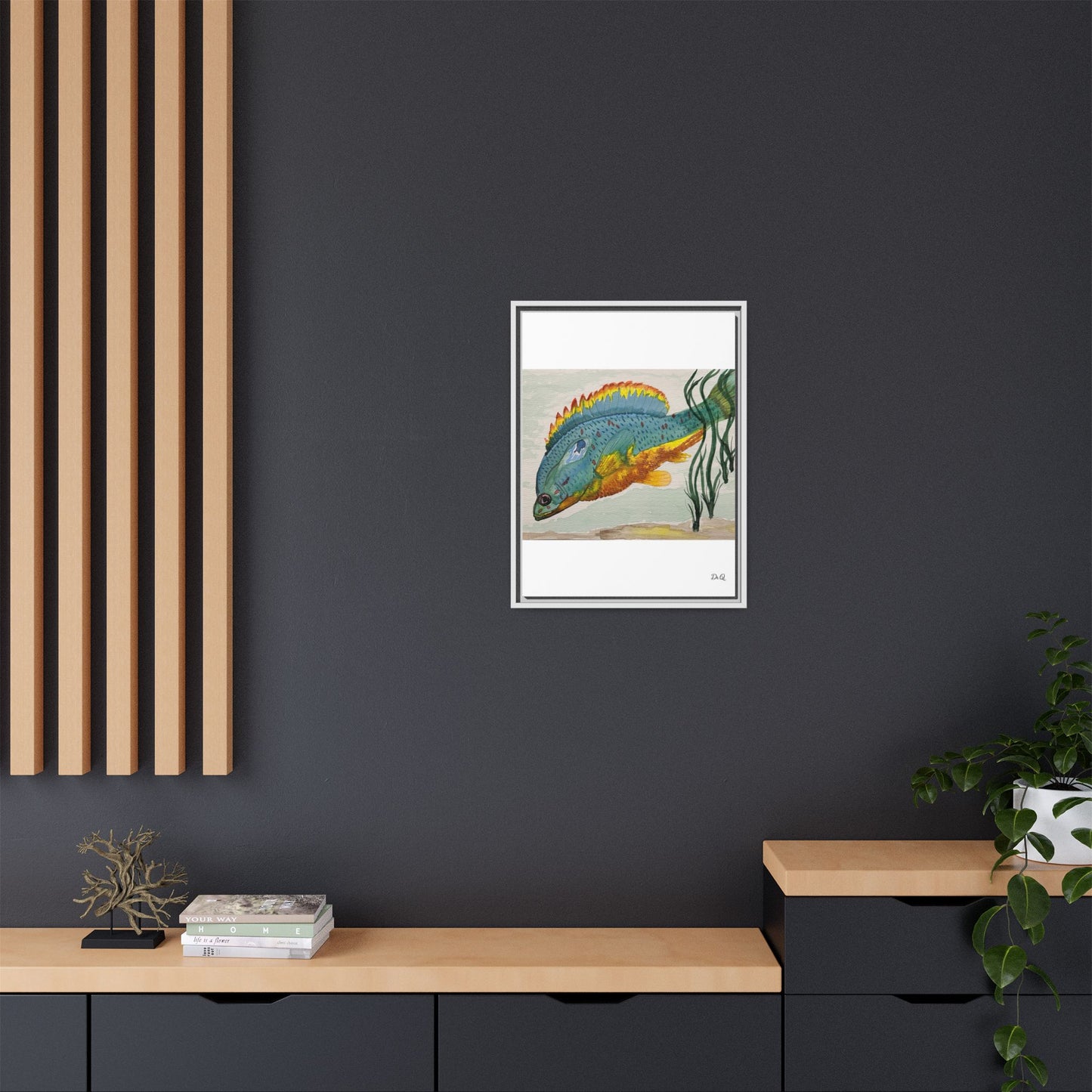 Texas Spotted Sunfish Watercolor Wall Art - Framed Matte Canvas