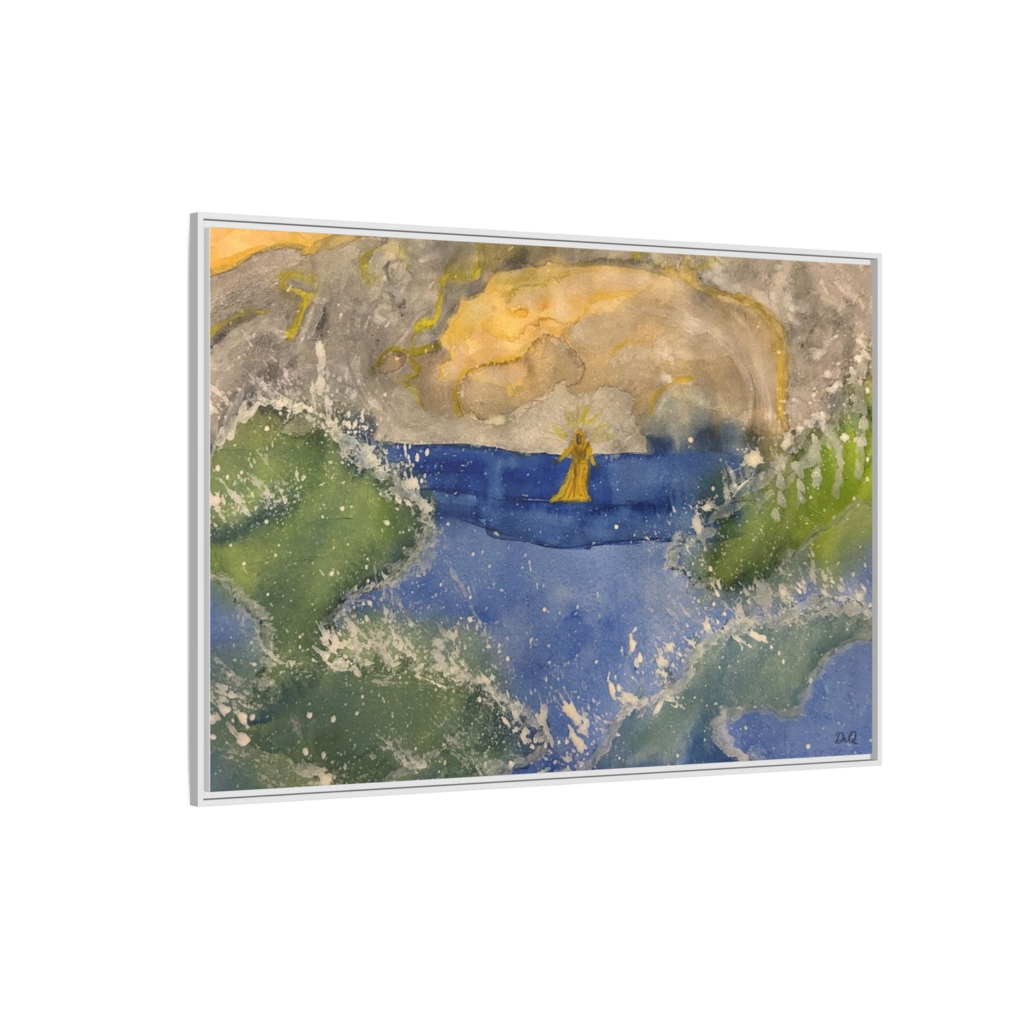 "Faith in the Storm" Framed Matte Canvas Seascape — Golden Sail at Sunset