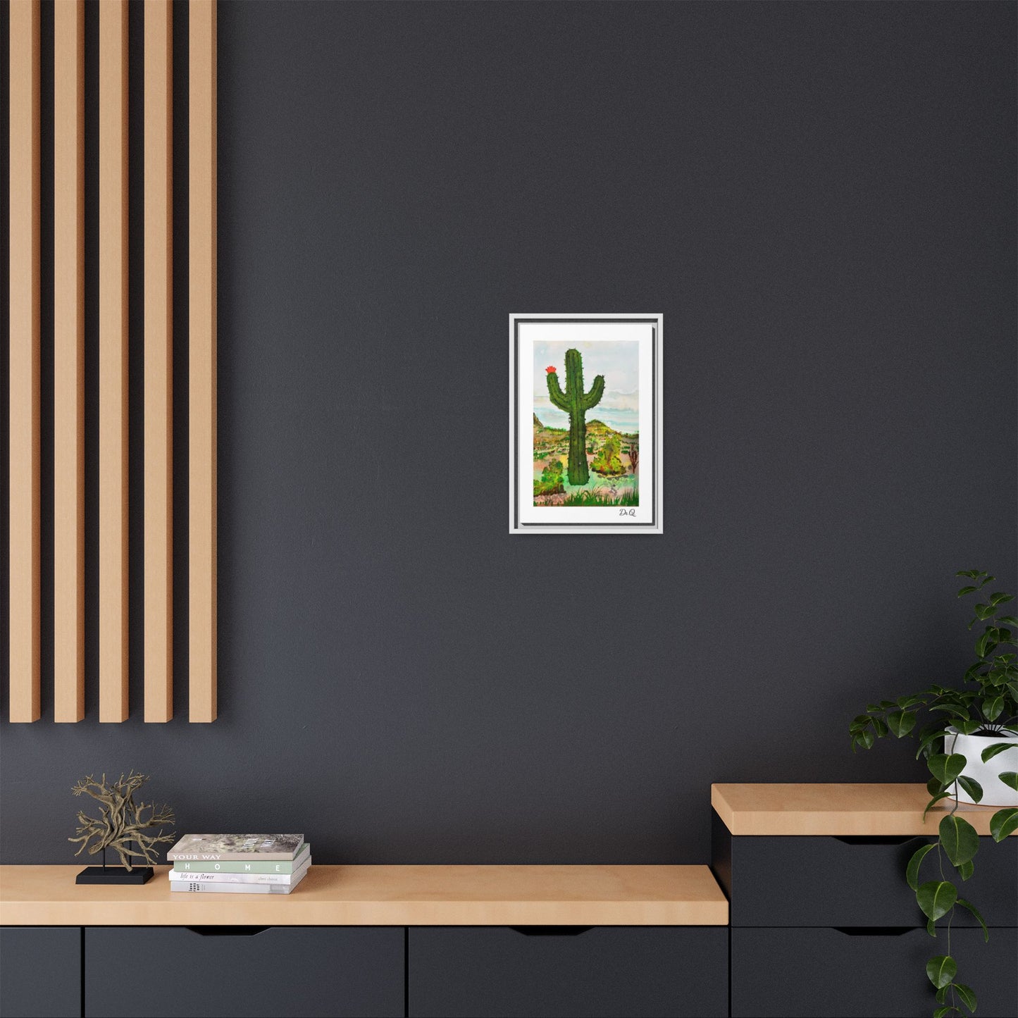 Framed Cactus Canvas Print — Desert Watercolor Wall Art