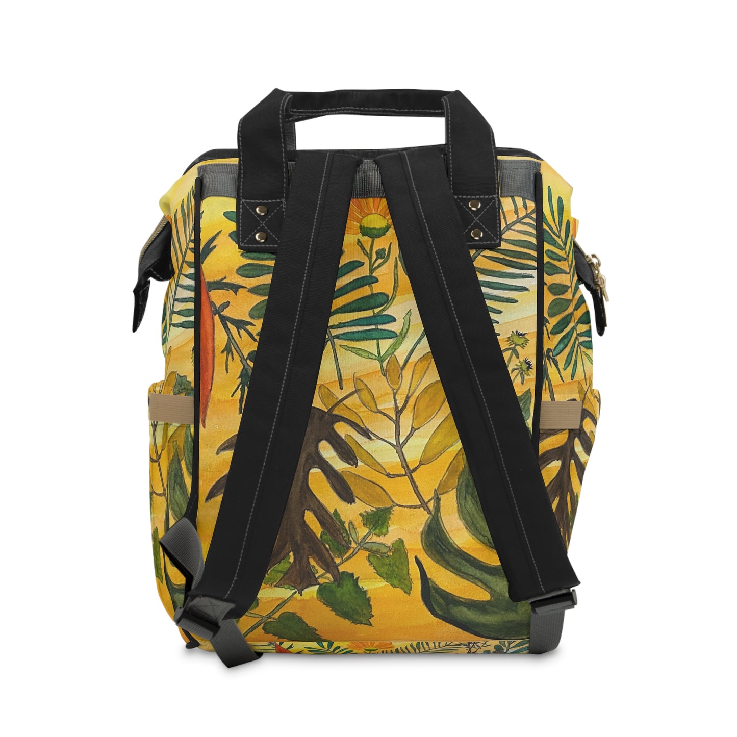 Tropical Floral Diaper Backpack — Yellow Jungle Baby Changing Bag