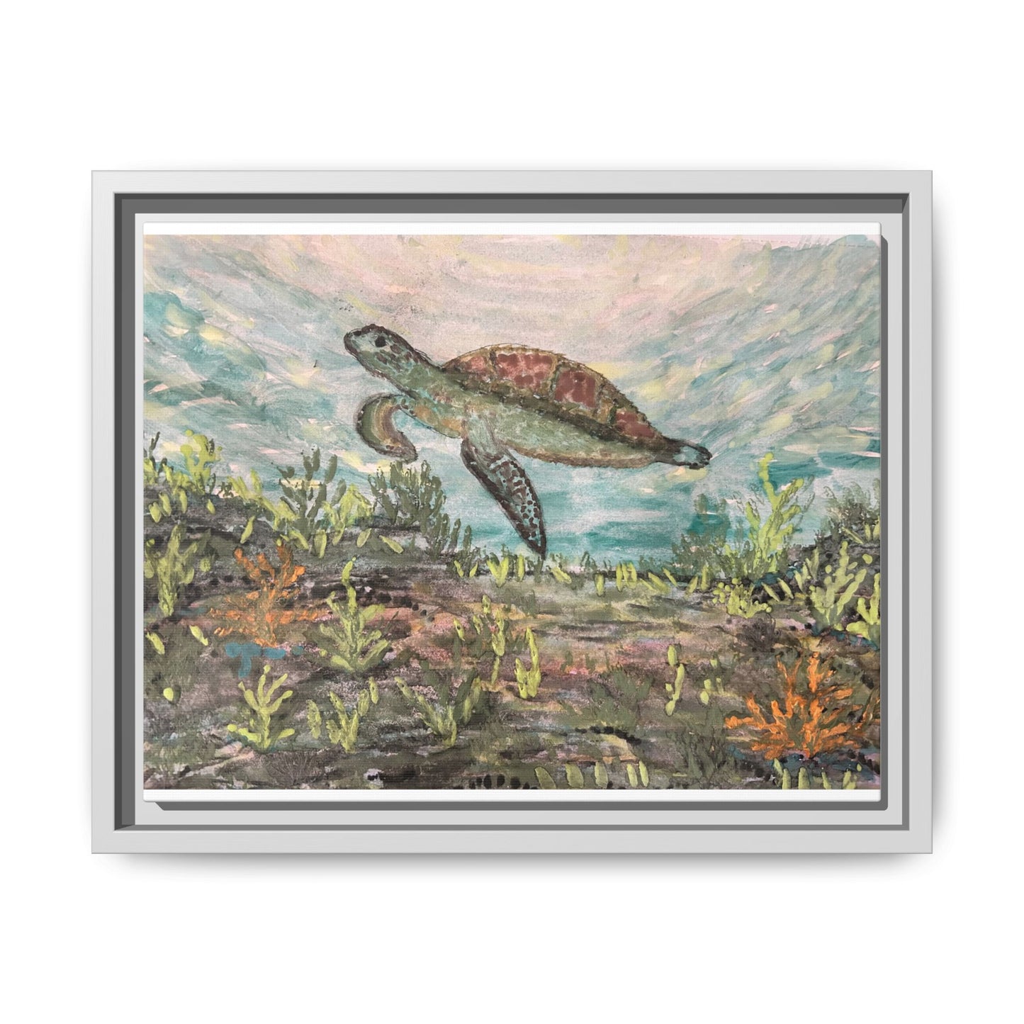 Sea Turtle Matte Canvas, Framed (Multi-color)