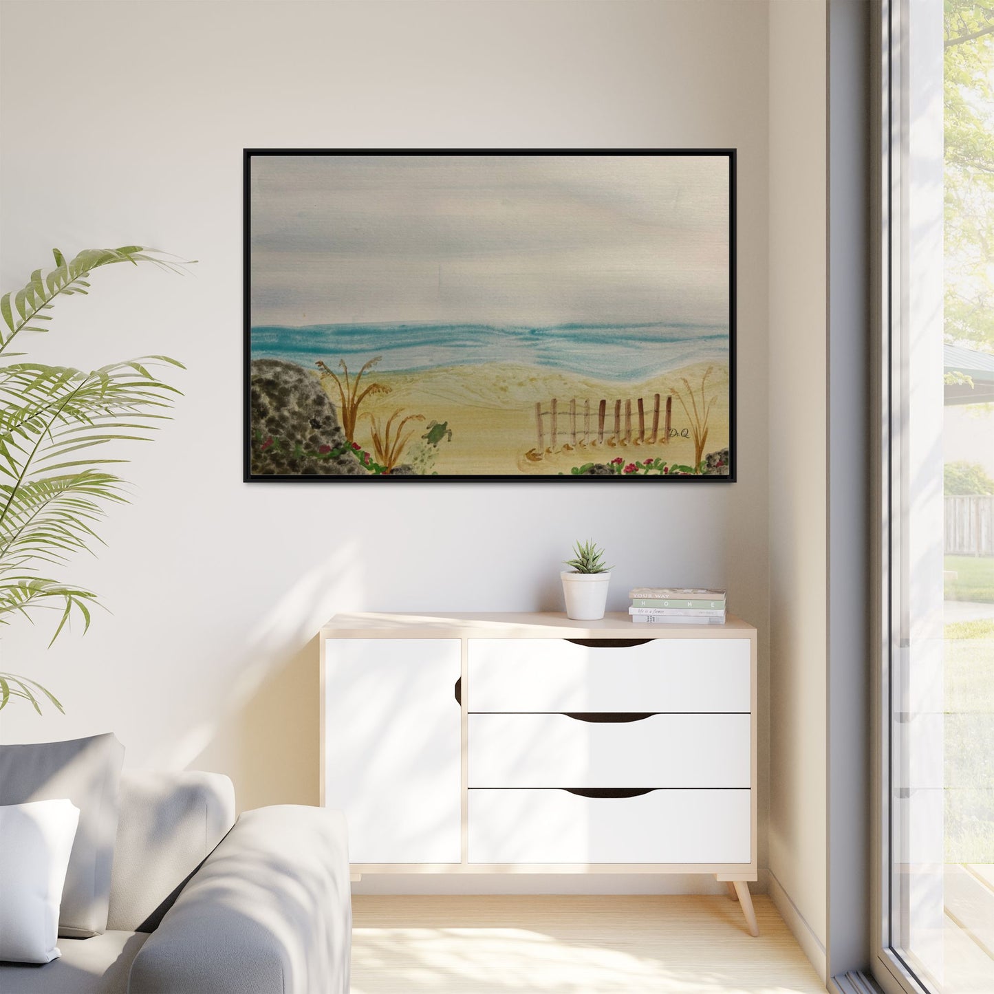 Coastal Beach Scene Matte Canvas Print (Framed)