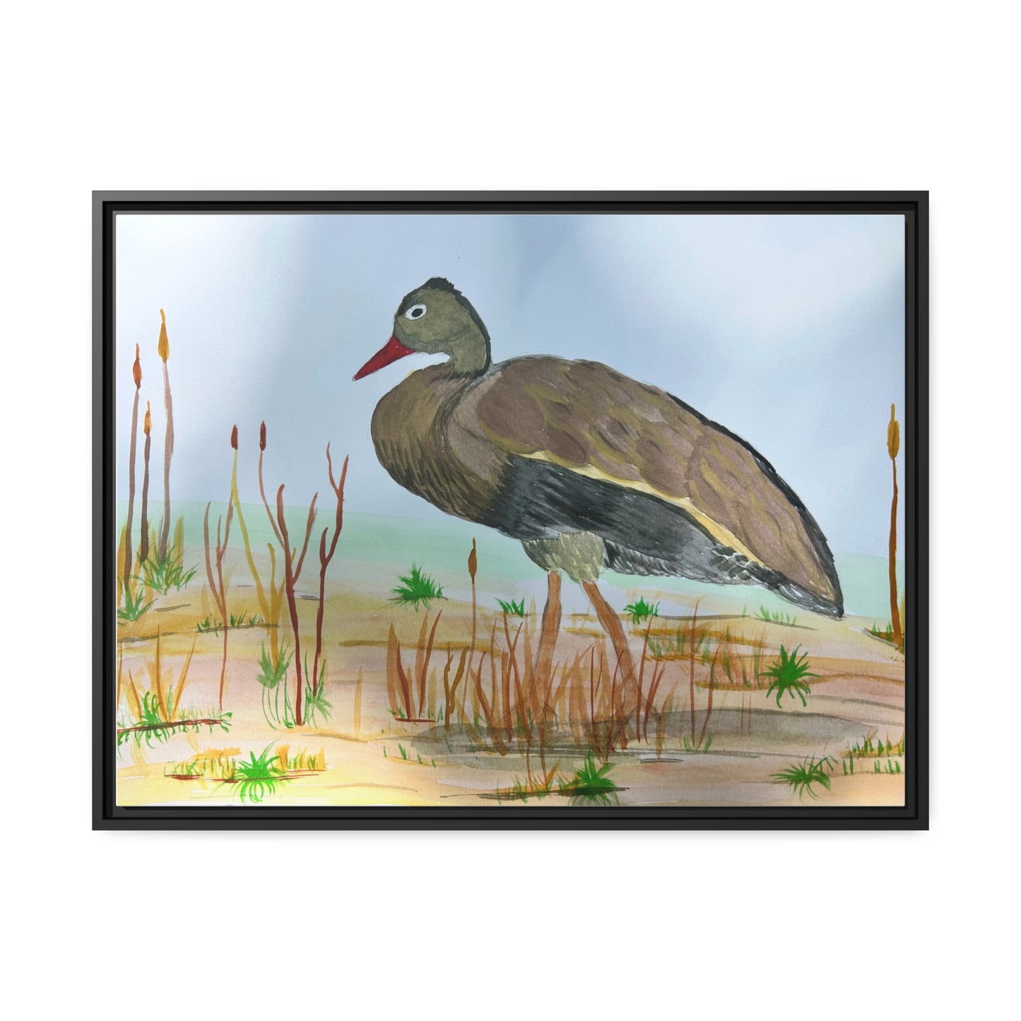 Black Bellied Whistling Duck Matte Canvas, Black Frame