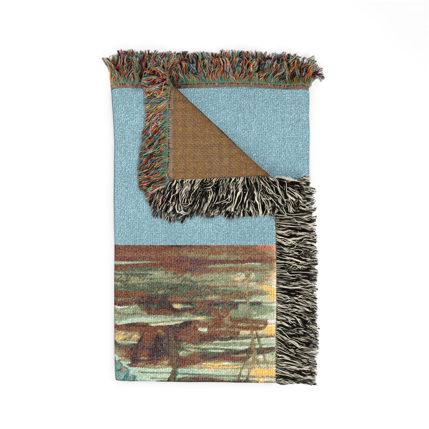 Blue Crab Coastal Woven Blanket — Boho Sea Life Throw with Nautical Sea Design