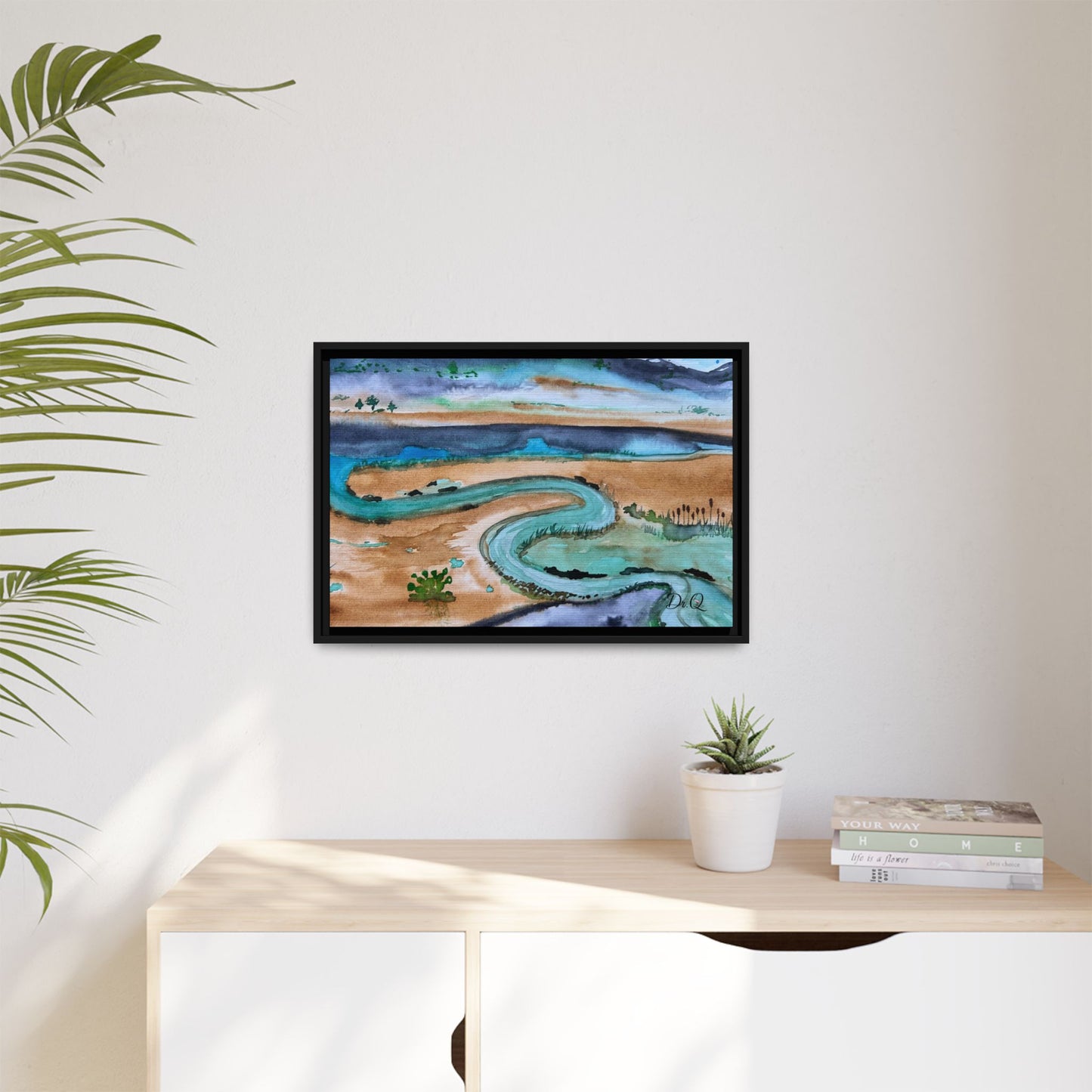Winding River by Dr. Q - Framed Matte Canvas Watercolor Wall Art