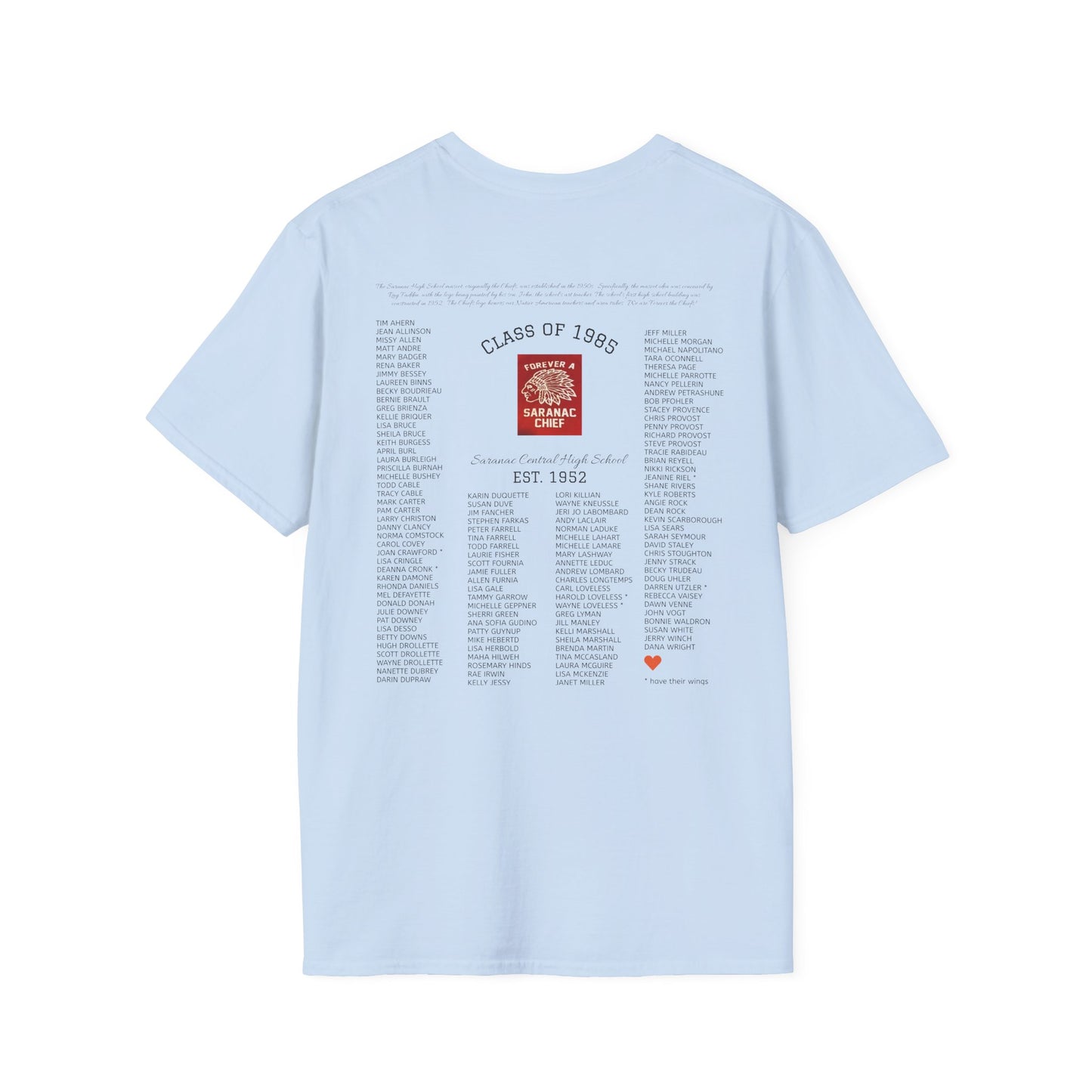 Saranac Chiefs Class of '85 Reunion Unisex T-Shirt - Nostalgic College Tee, Class of 1985 Spirit Wear, Forever a Chief Apparel, Vintage Fan Top