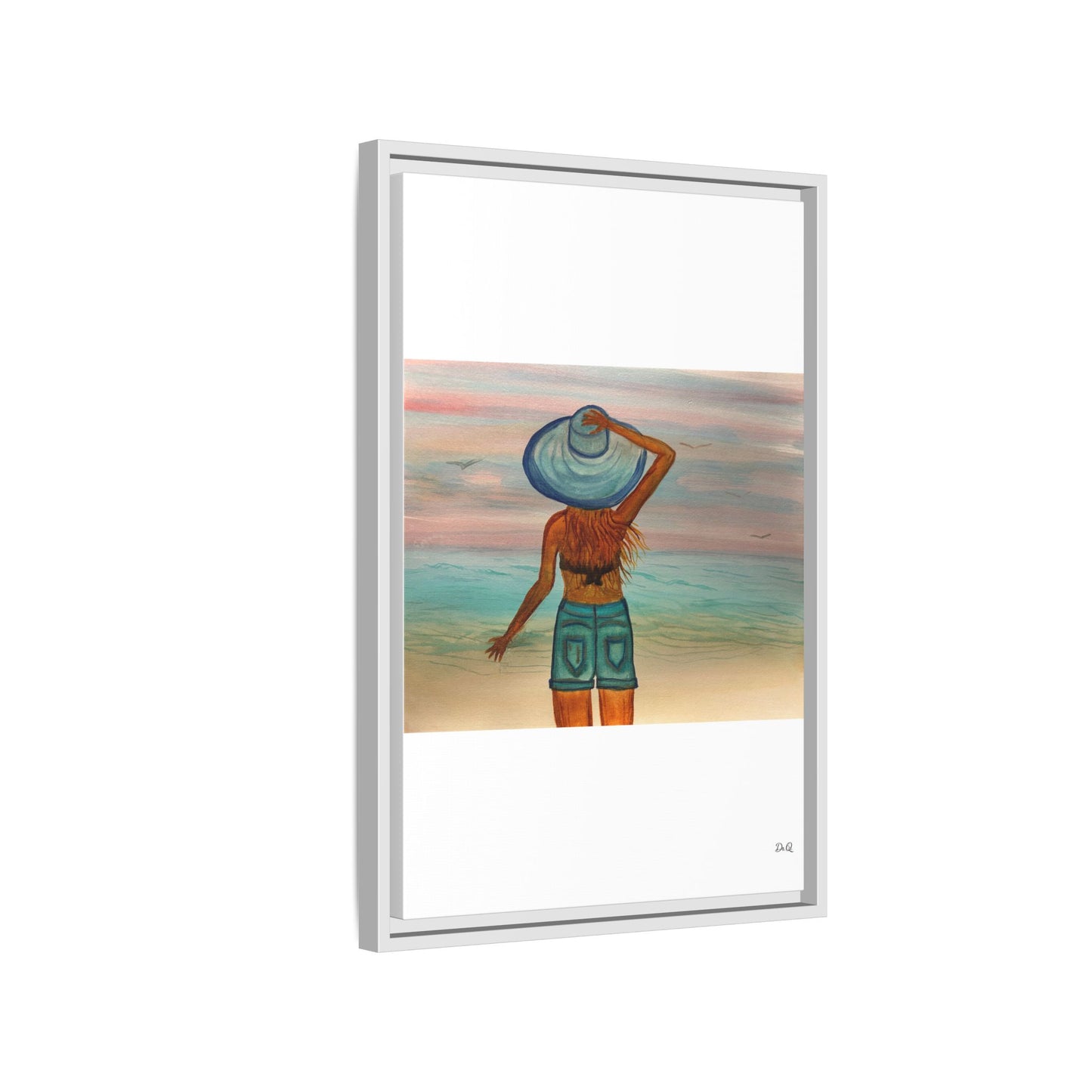 " My Sweet Girl" at the Beach Vibes Framed Canvas Art - Summer Sunset Decor