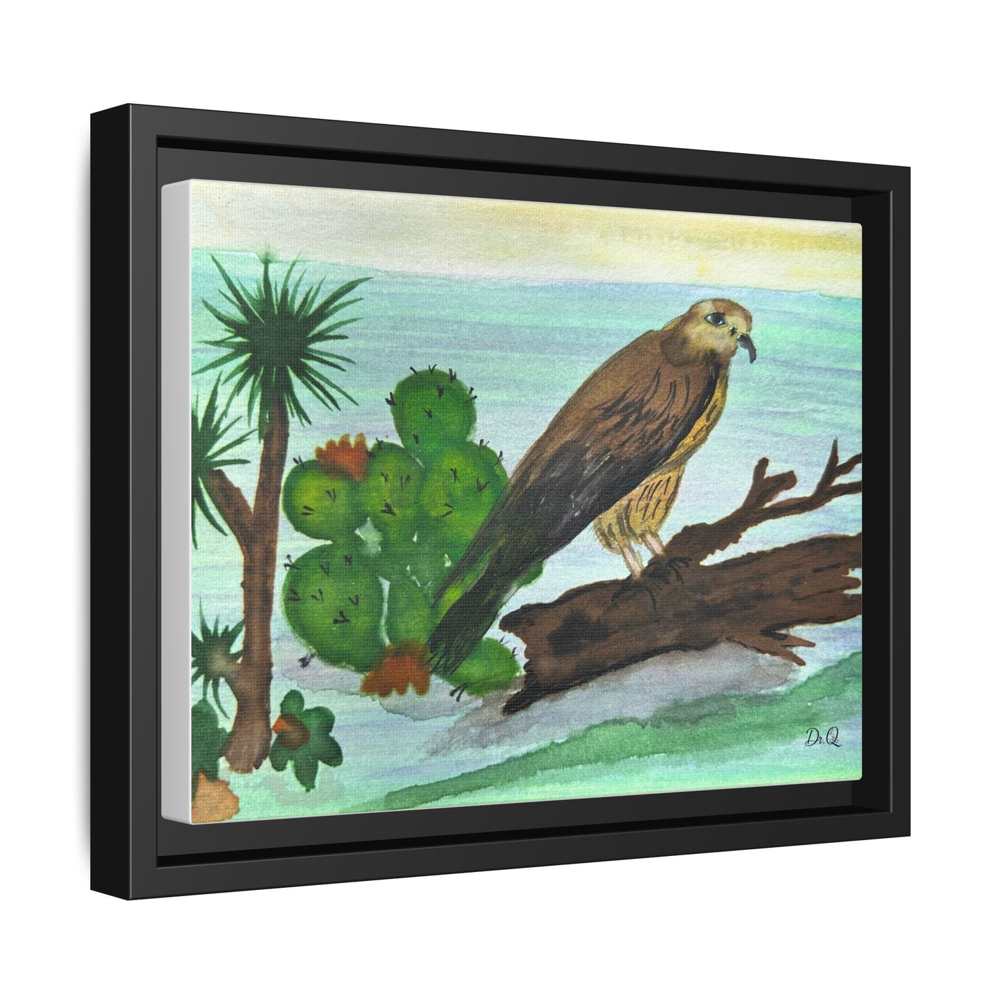 Framed Desert Hawk Matte Canvas Art — Watercolor Bird Wall Decor