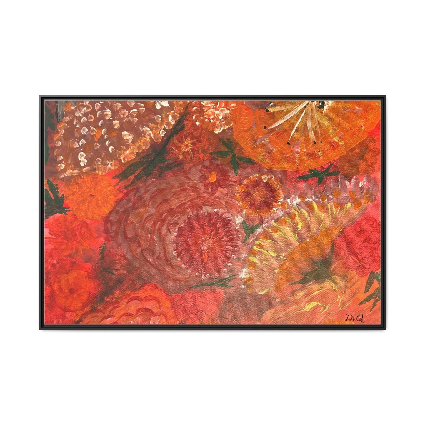 "Floral Burst" Abstract Red Floral Matte Canvas Framed Wall Art