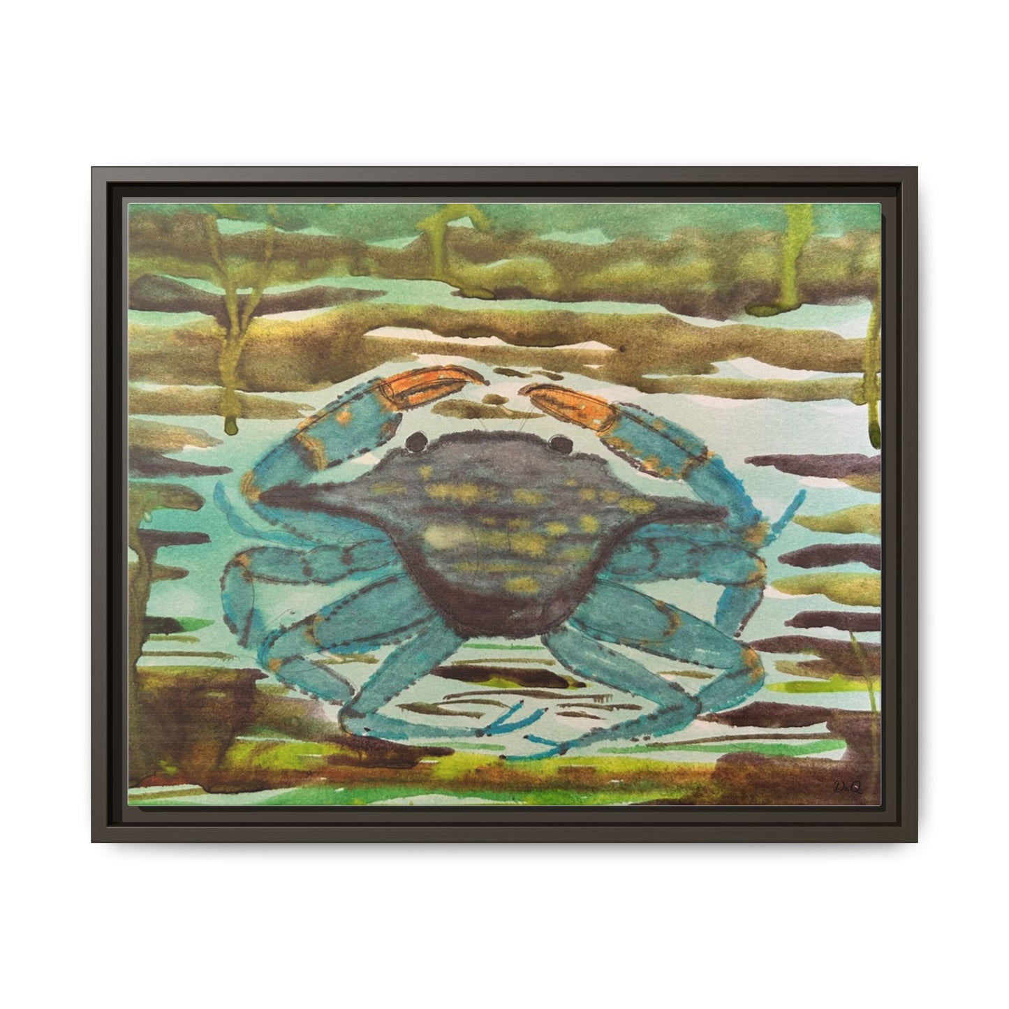 Blue Crab Coastal Art Print — Matte Framed Canvas