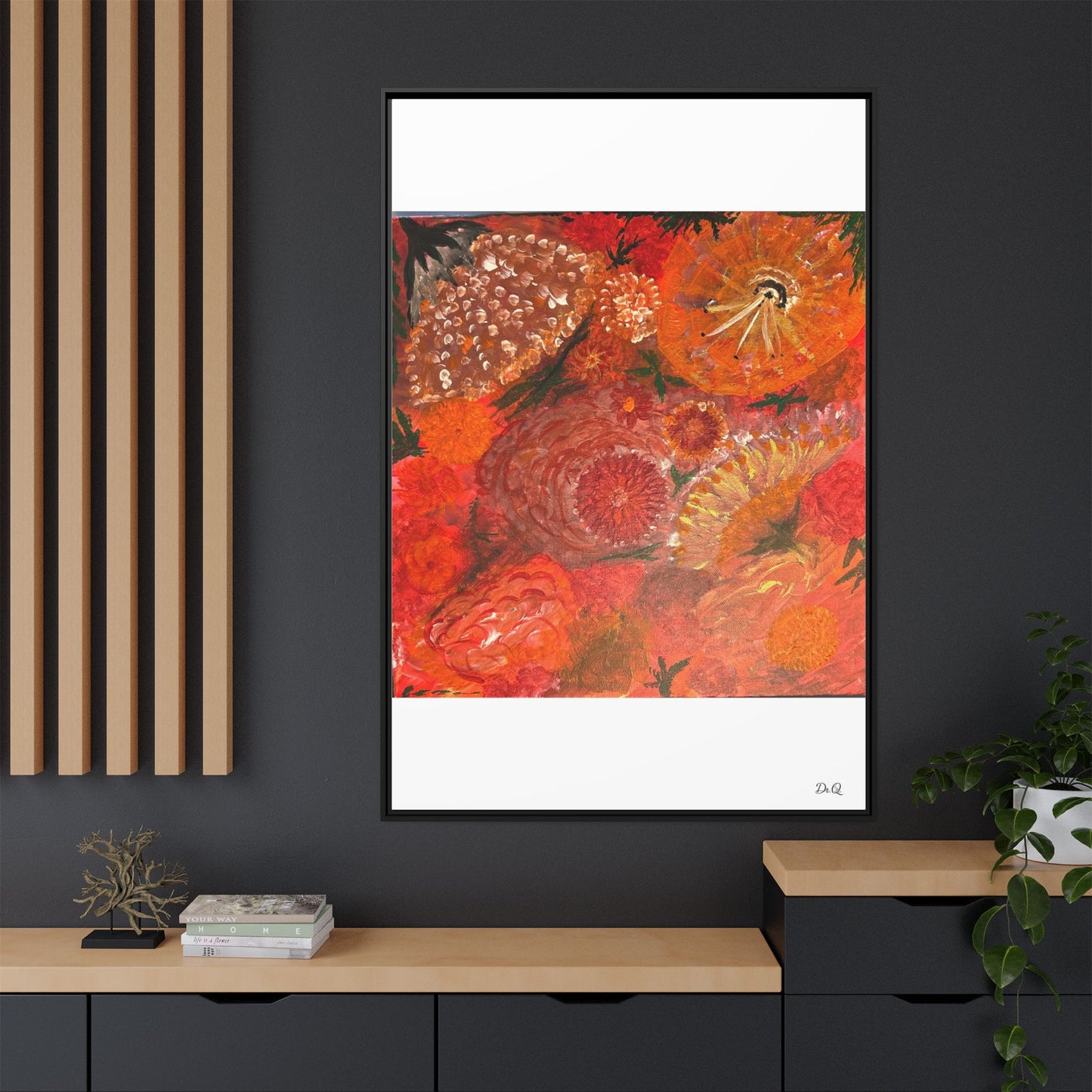 "Floral Burst" Abstract Red Floral Matte Canvas Framed Wall Art