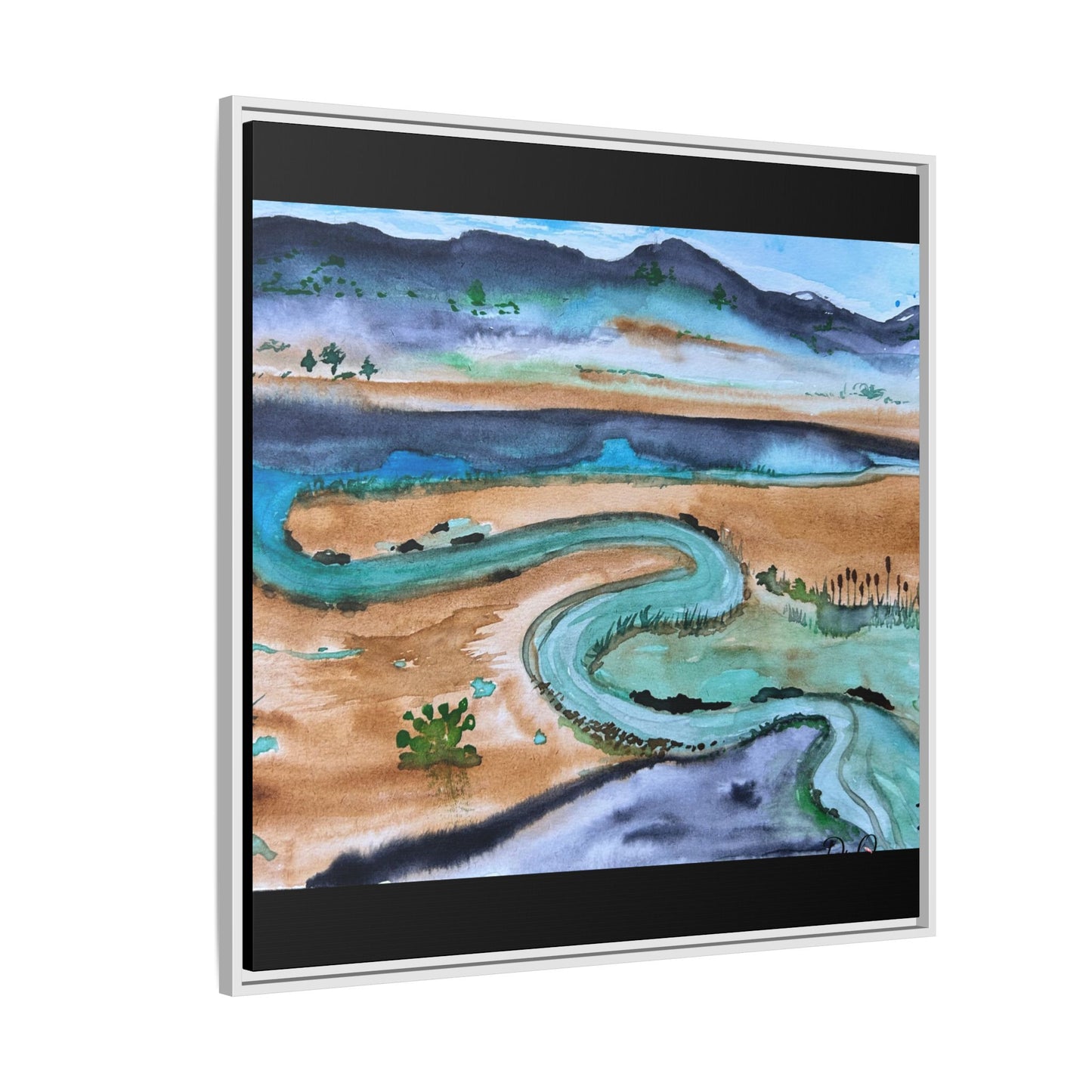 Winding River by Dr. Q - Framed Matte Canvas Watercolor Wall Art