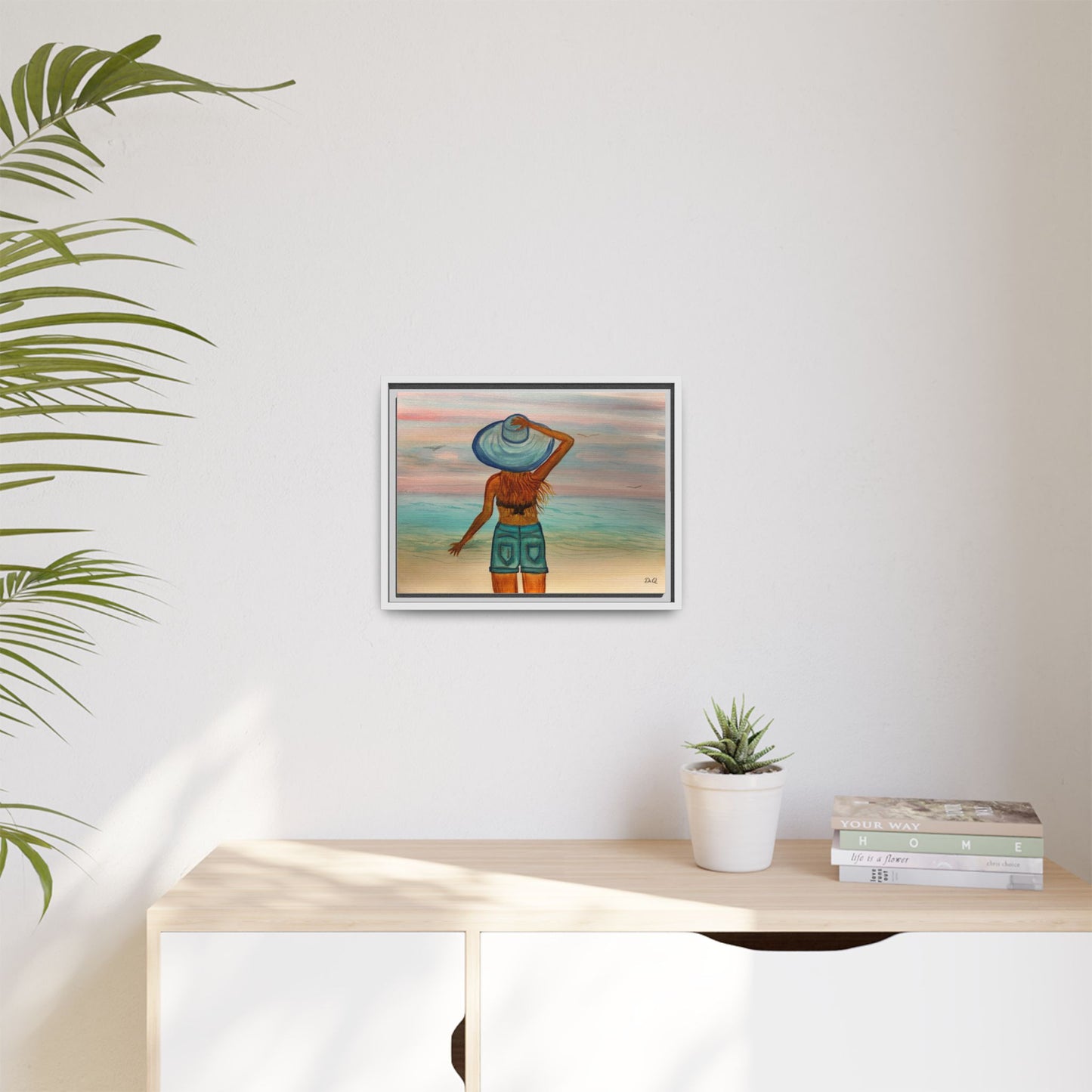 " My Sweet Girl" at the Beach Vibes Framed Canvas Art - Summer Sunset Decor