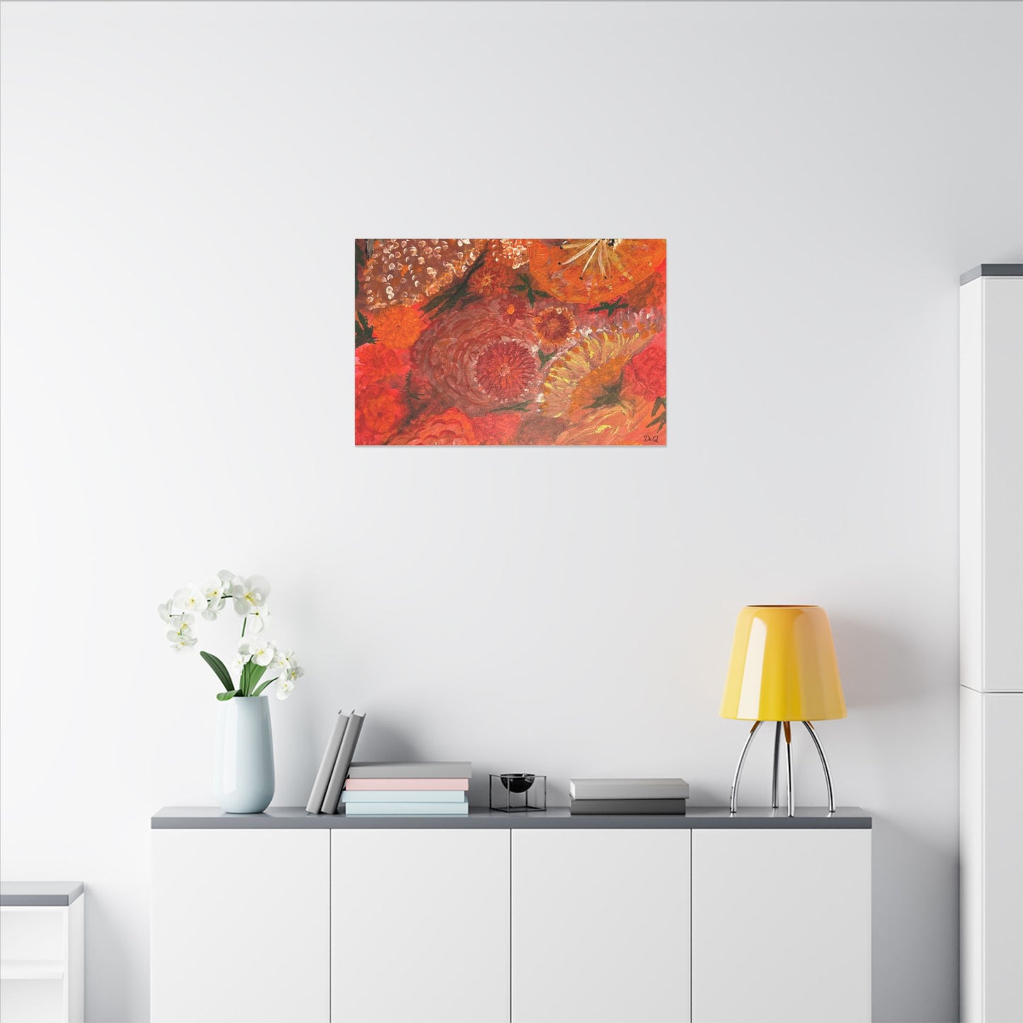 Canvas Print - Flower Burst Watercolor of Bright Red and Orange