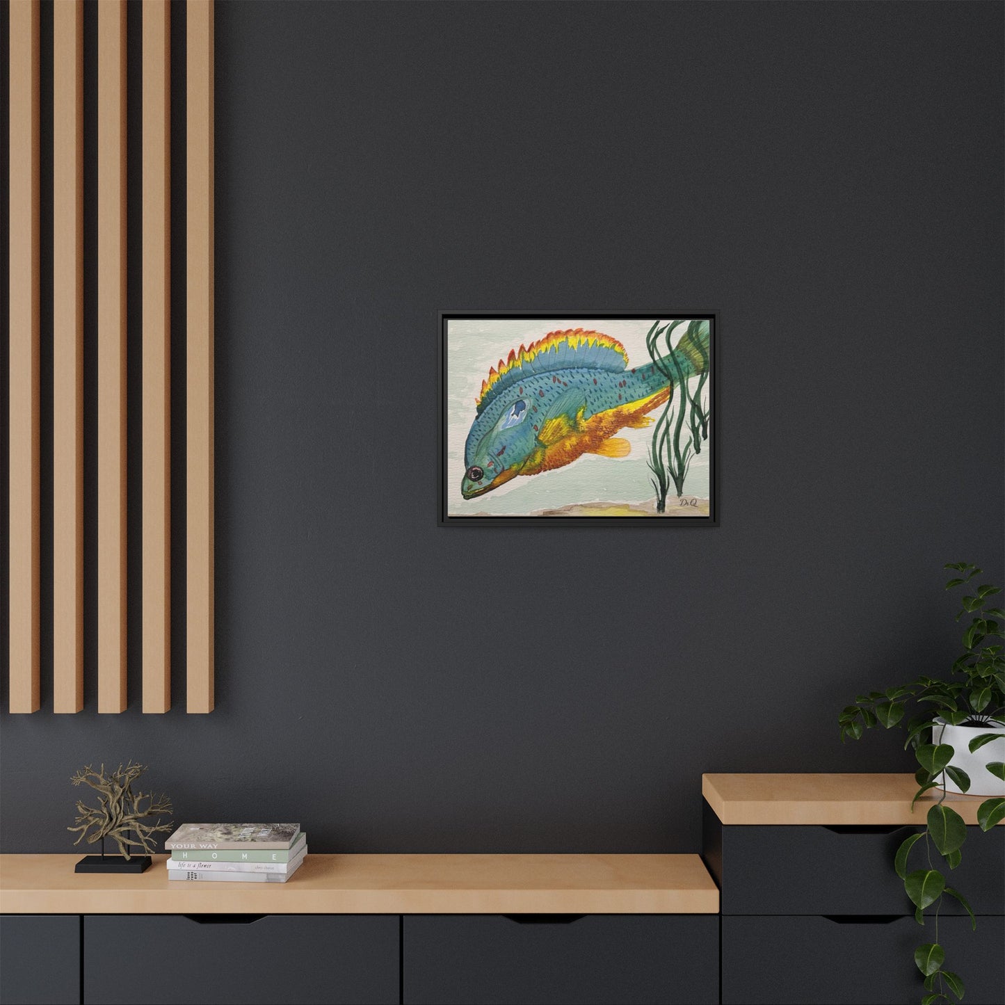 Texas Spotted Sunfish Watercolor Wall Art - Framed Matte Canvas