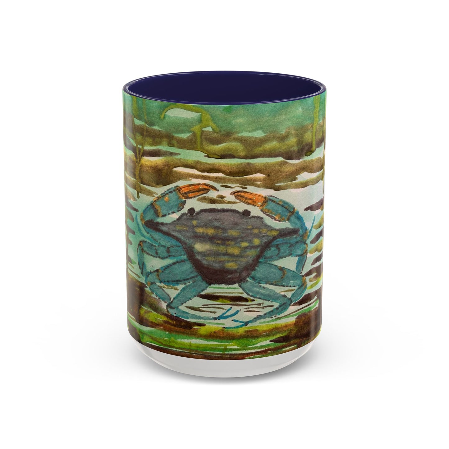 Blue Crab Under the Sea Accent Coffee Mug — Nautical Ocean Ceramic Mug (11/15oz)