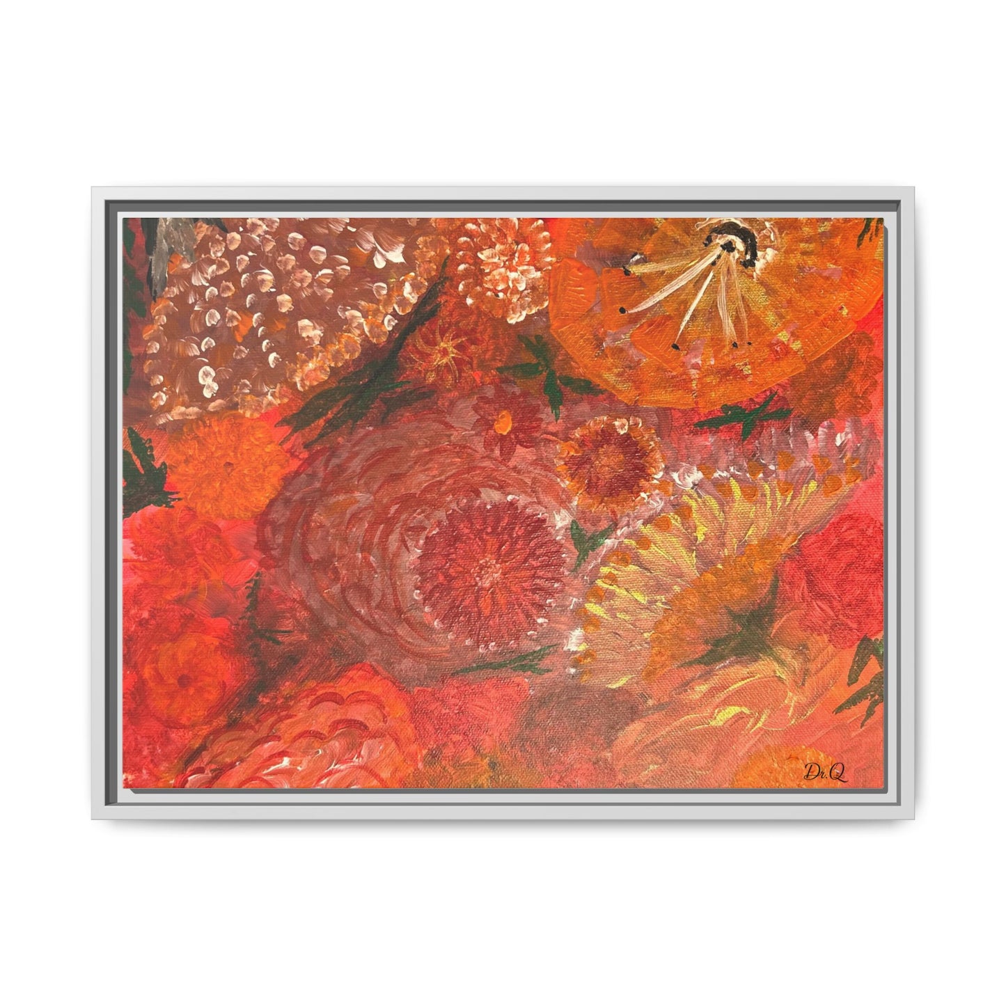 "Floral Burst" Abstract Red Floral Matte Canvas Framed Wall Art