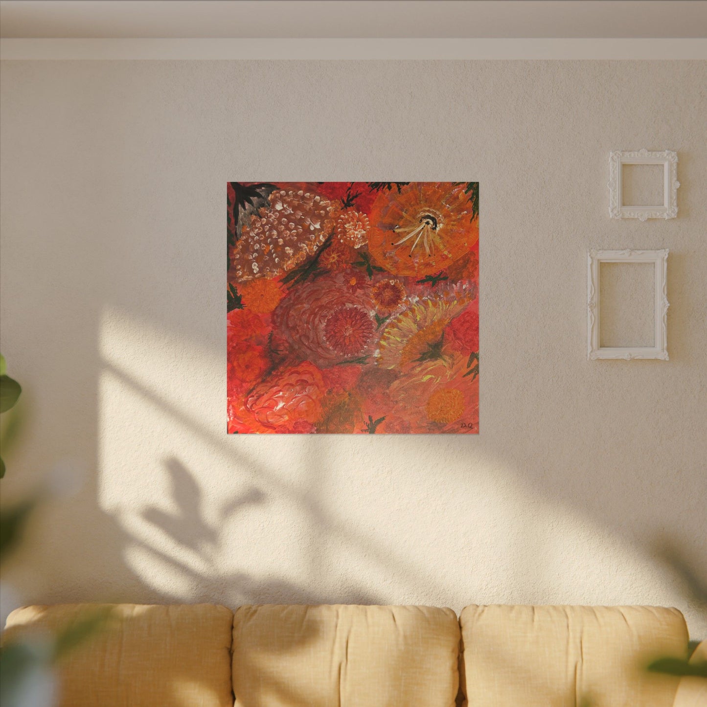 Canvas Print - Flower Burst Watercolor of Bright Red and Orange